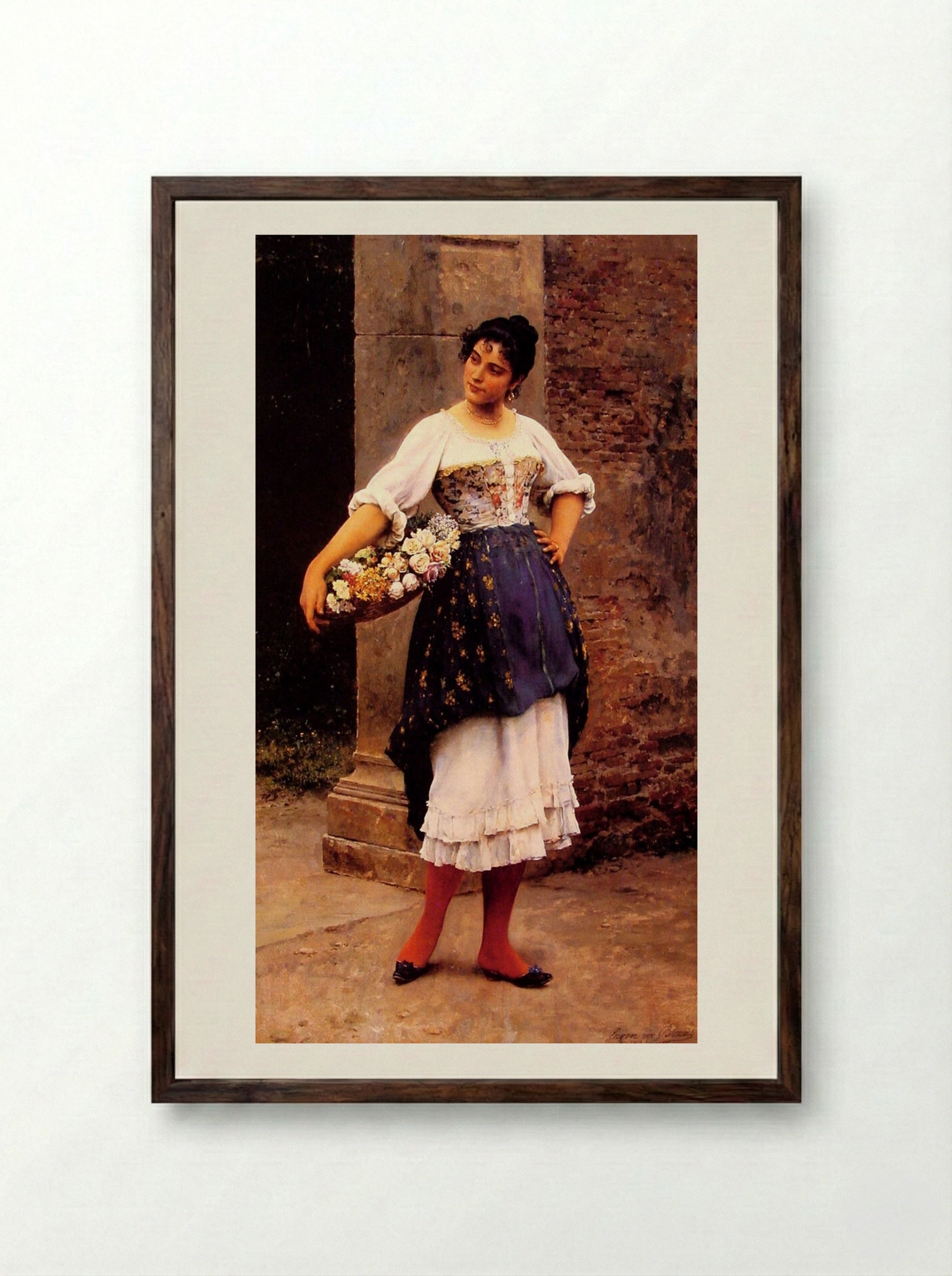 Venetian Flower Seller - Eugene de Blaas - Framed Print Dark Wood