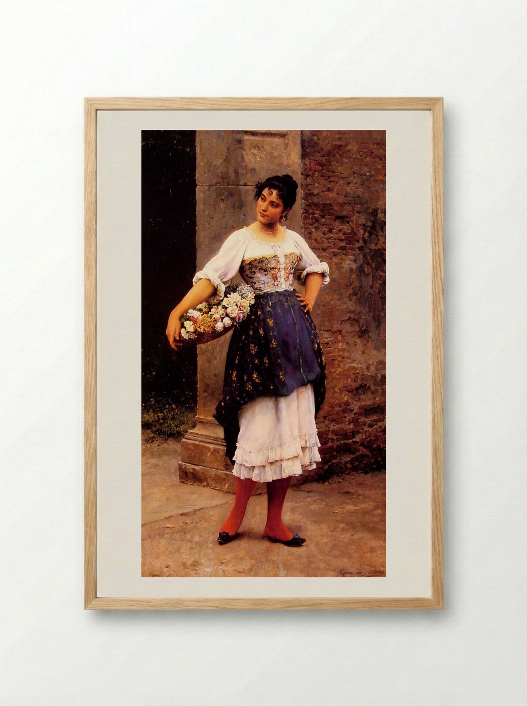 Venetian Flower Seller - Eugene de Blaas - Framed Print Wood