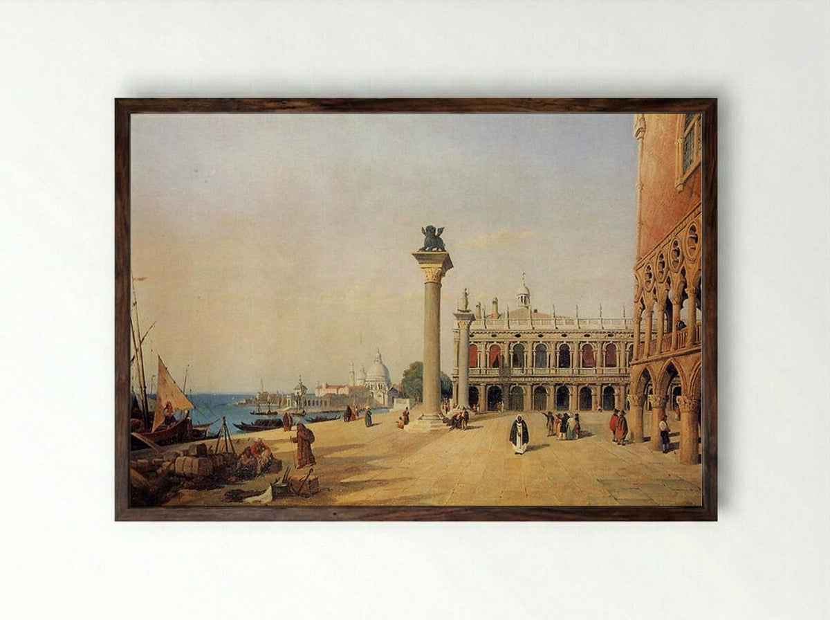 Venice, View of the Riva degli Schiavoni - Camille Corot - Framed Print Dark Wood