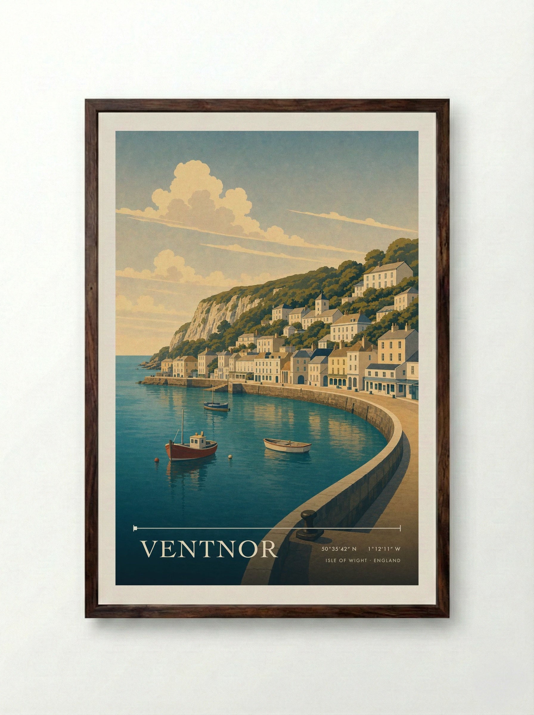 Ventnor Isle of Wight England Travel Poster - Framed Print Dark Wood