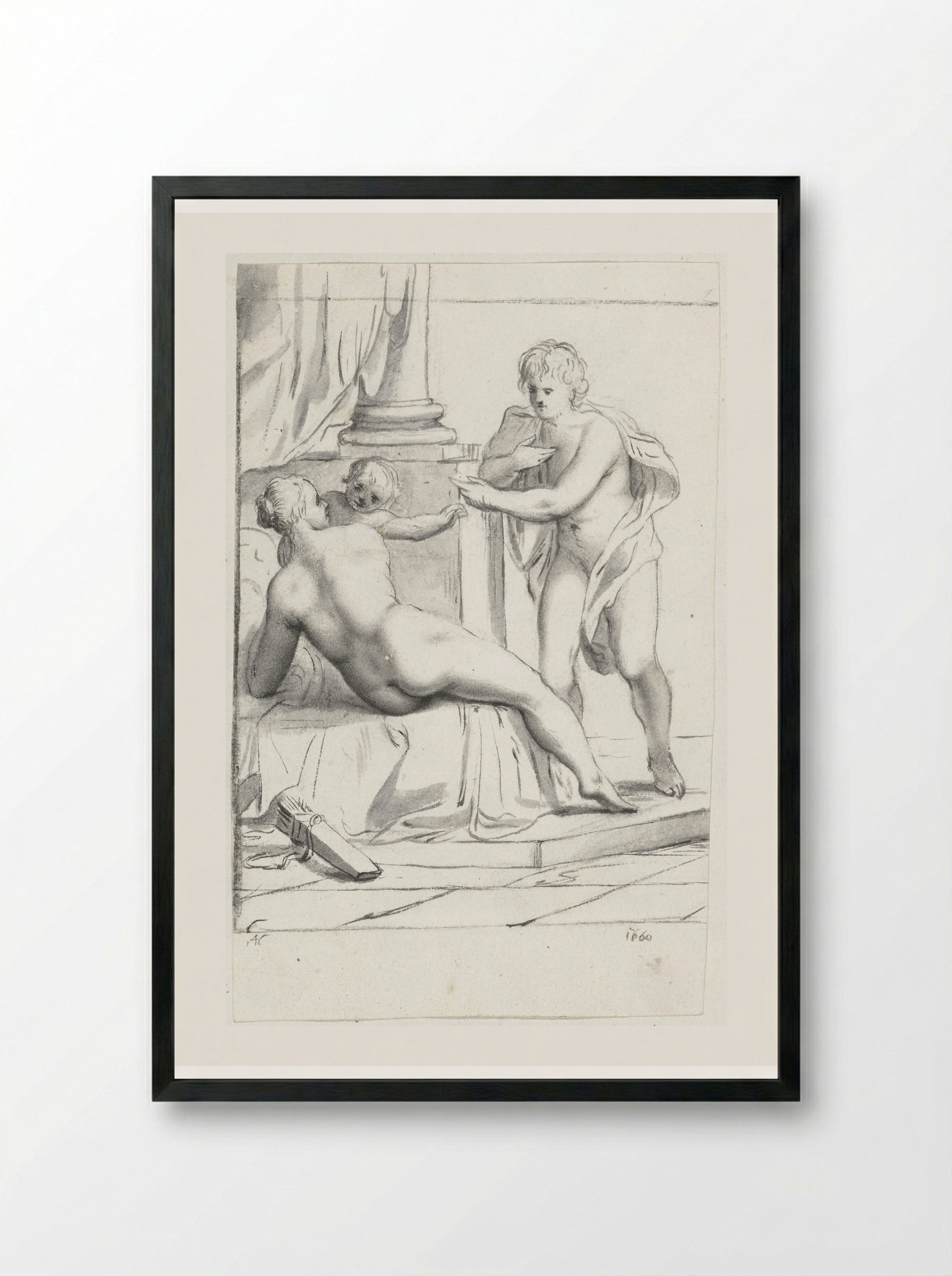 Venus, Amor en Mars - Moses ter Borch - Framed Print Black