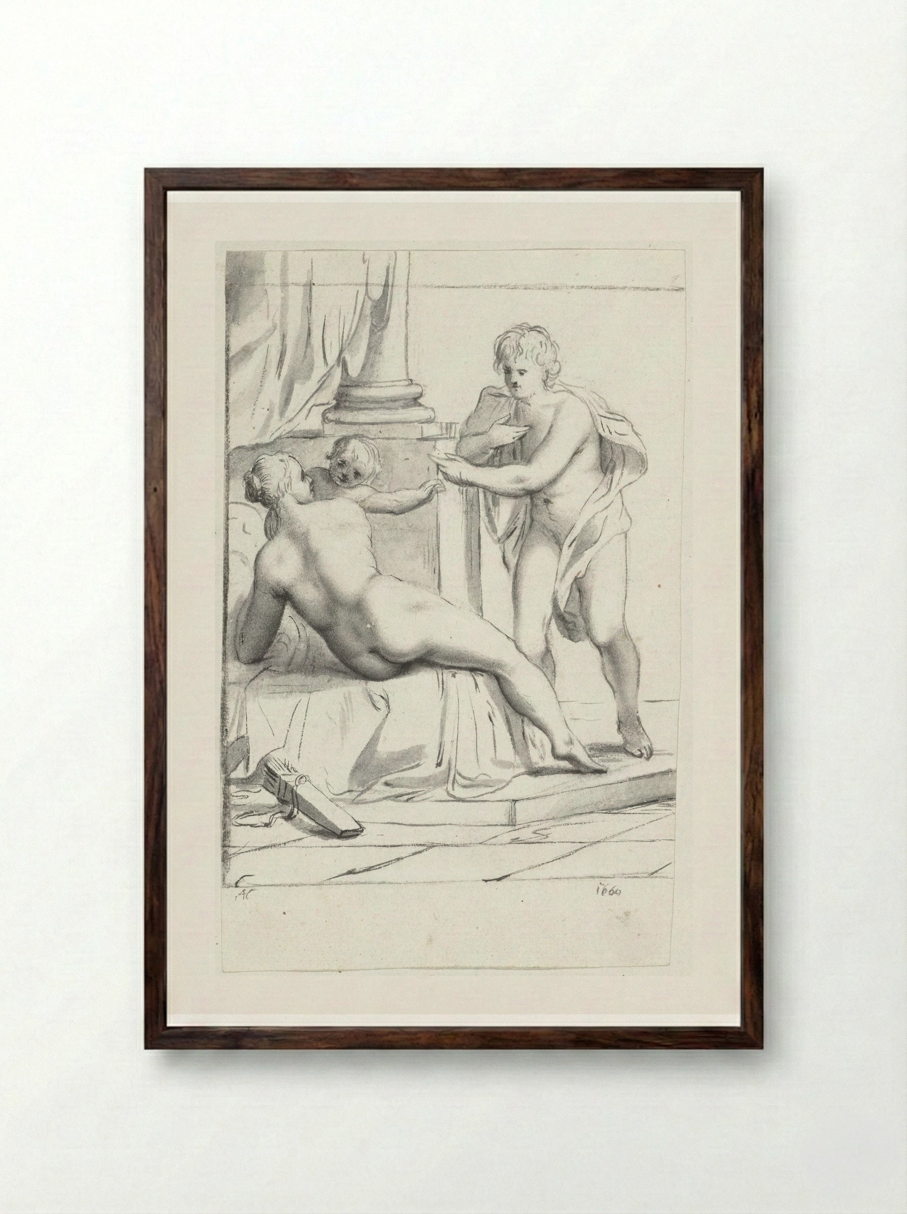 Venus, Amor en Mars - Moses ter Borch - Framed Print Dark Wood