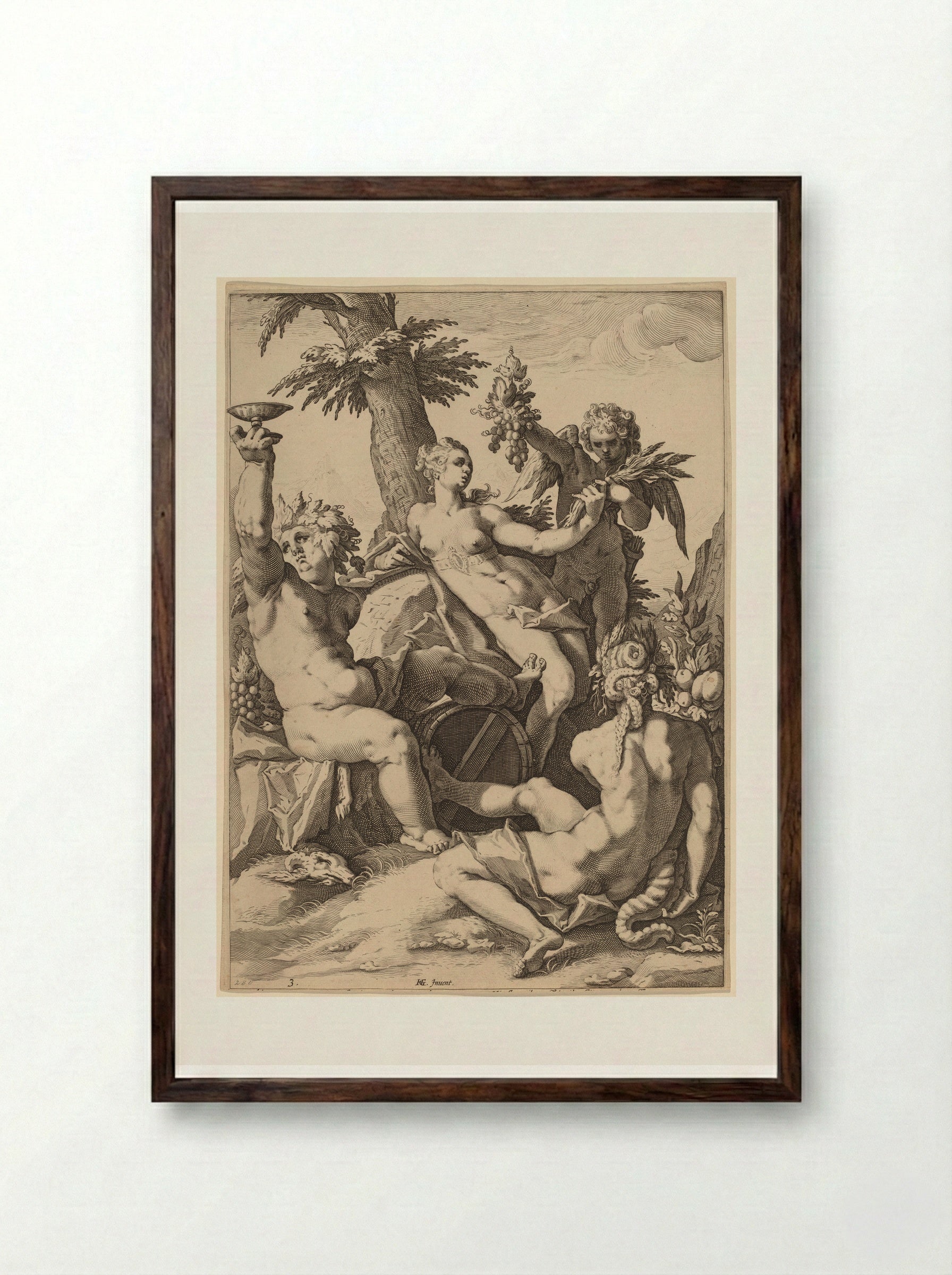 Venus, Bacchus and Ceres - Jacob Matham - Framed Print Dark Wood