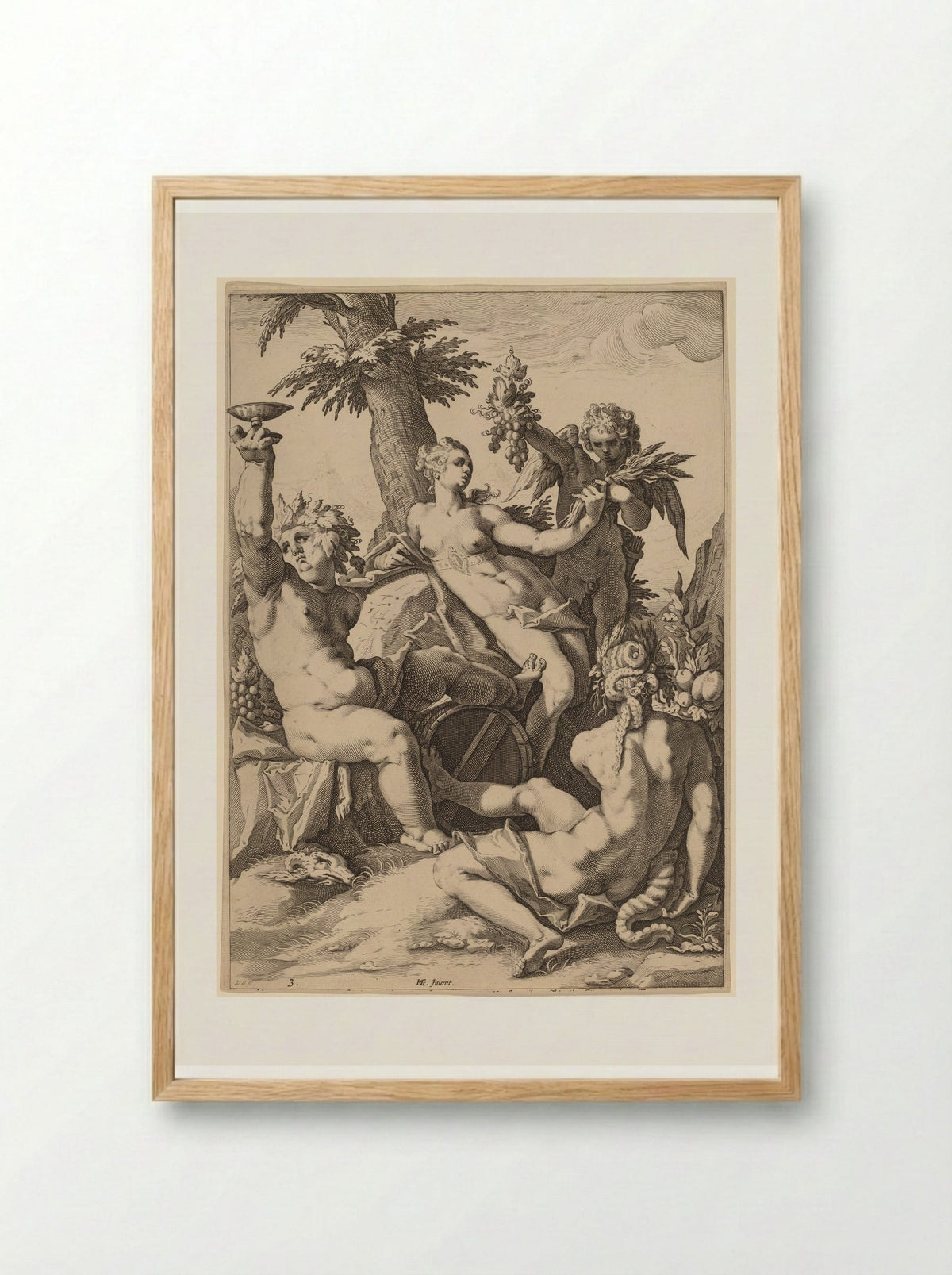 Venus, Bacchus and Ceres - Jacob Matham - Framed Print Wood