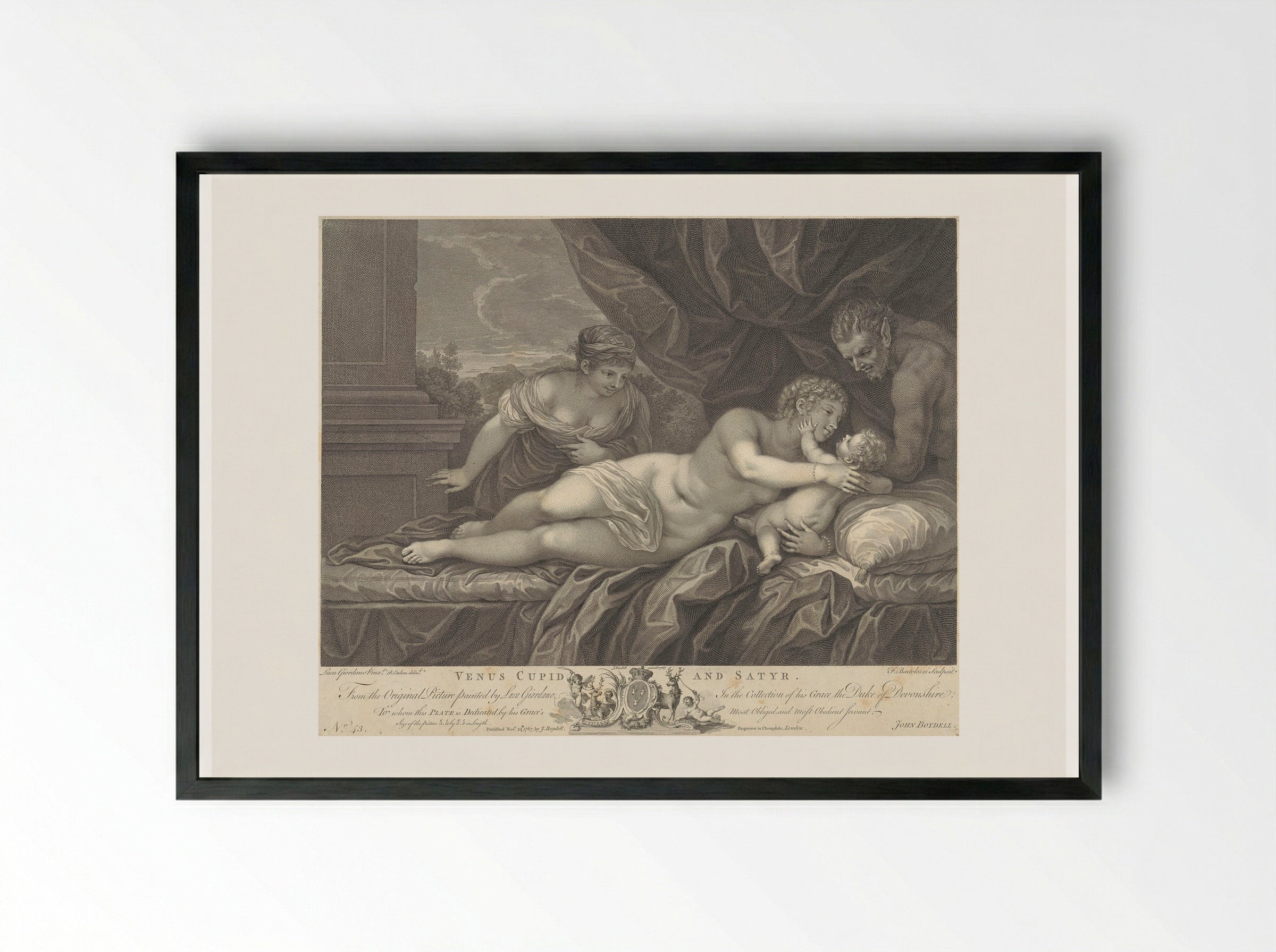 Venus, Cupid, and a Satyr - Francesco Bartolozzi - Framed Print Black