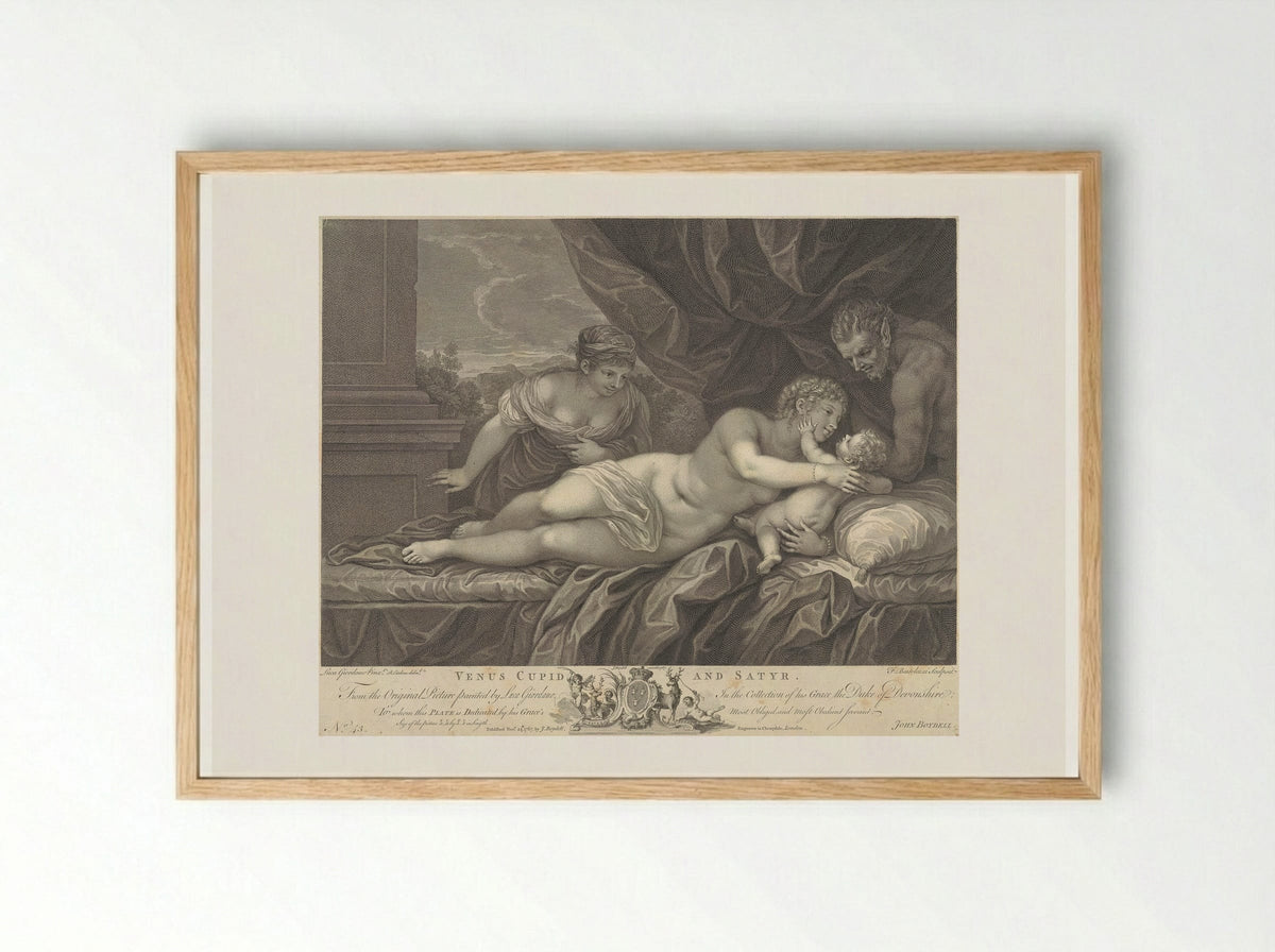 Venus, Cupid, and a Satyr - Francesco Bartolozzi - Framed Print Wood