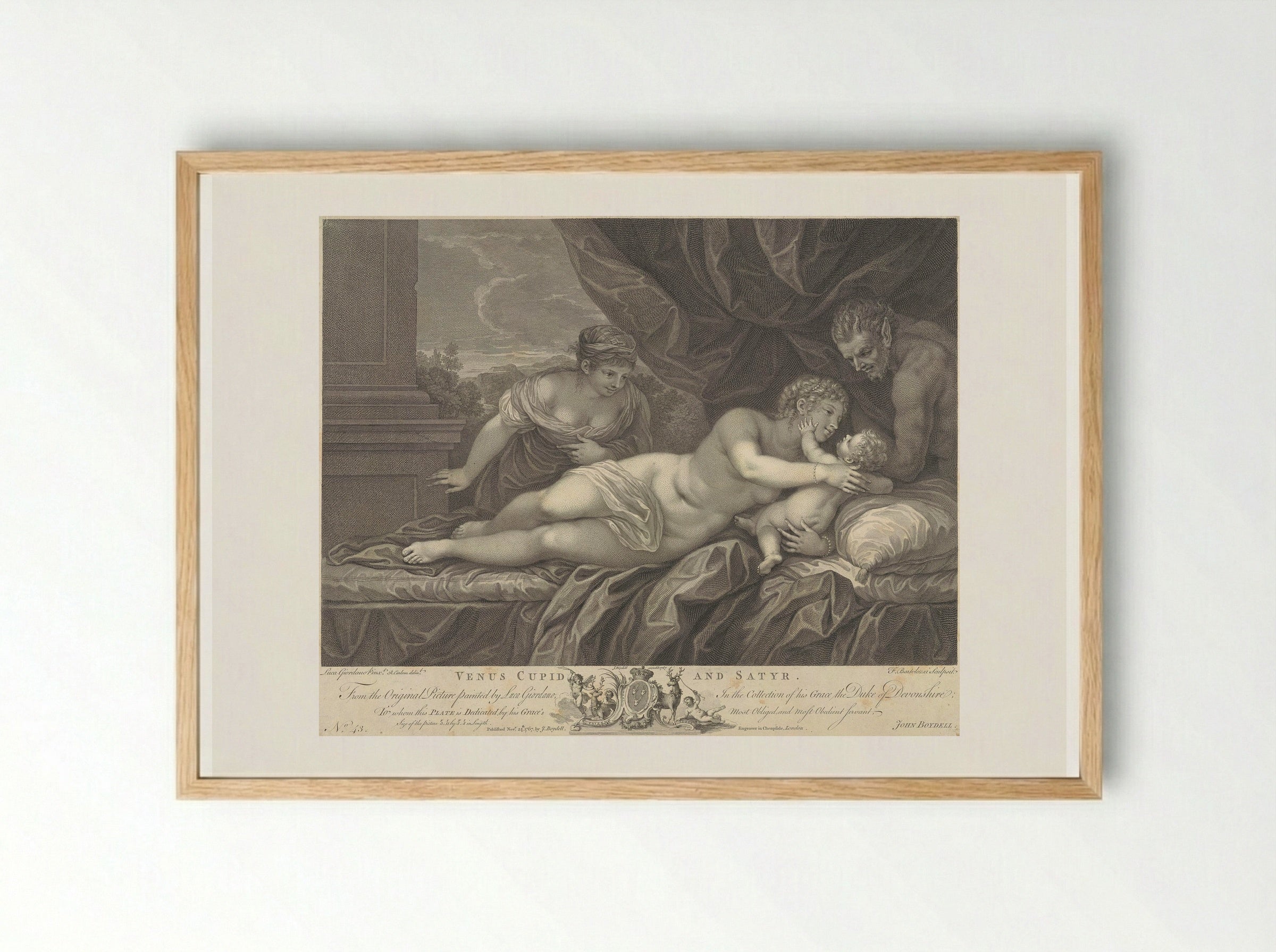 Venus, Cupid, and a Satyr - Francesco Bartolozzi - Framed Print Wood