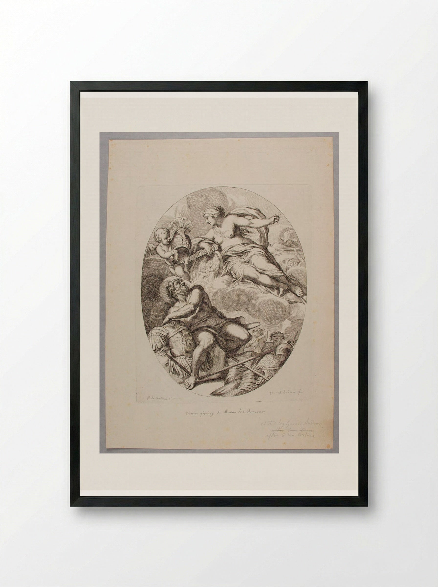 Venus Demands of Vulcan the Arms which he has Forged for Aeneas - Gérard Audran - Framed Print Black