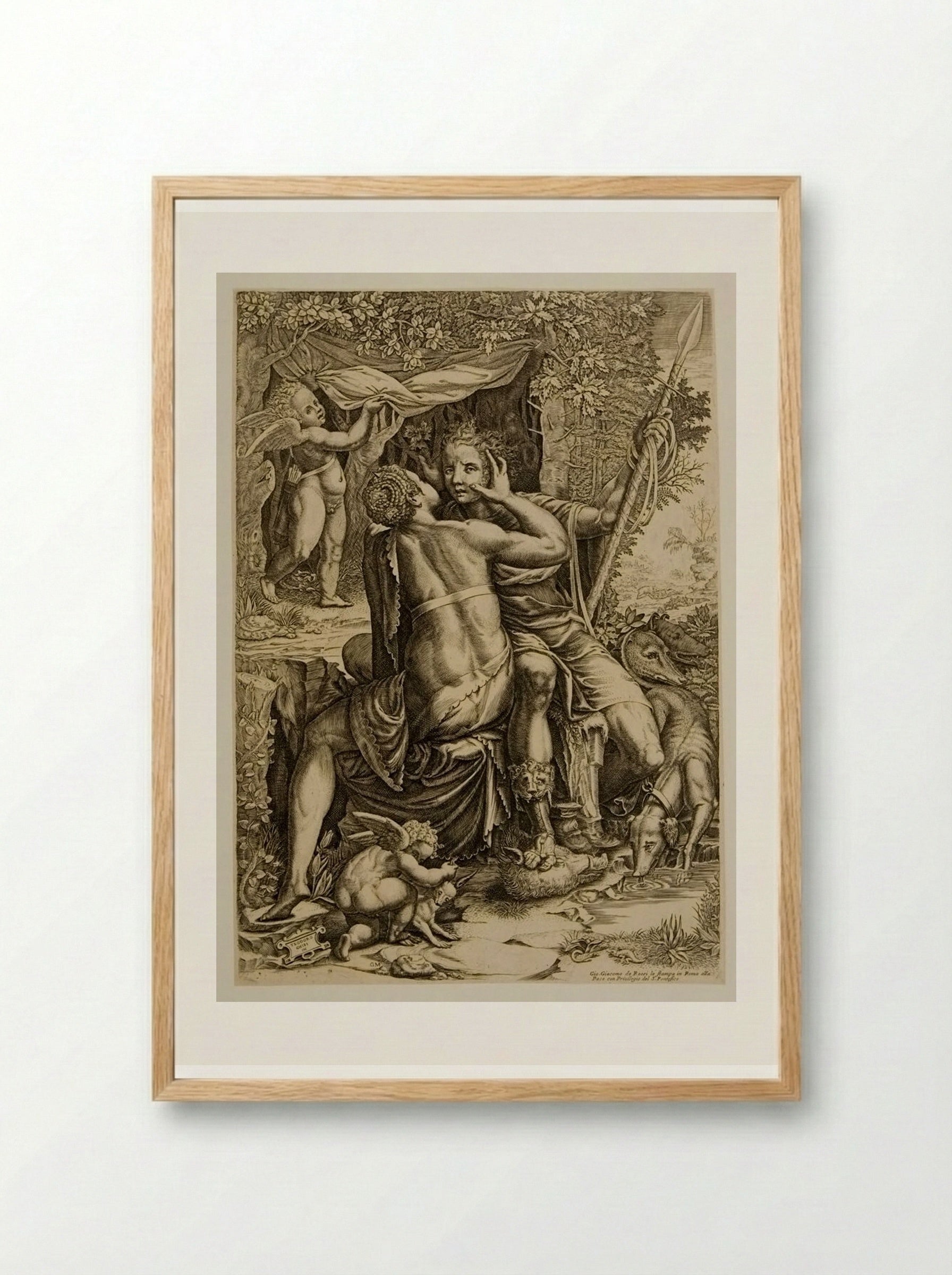 Venus Embracing Adonis After The Chase - Giorgio Ghisi - Framed Print Wood