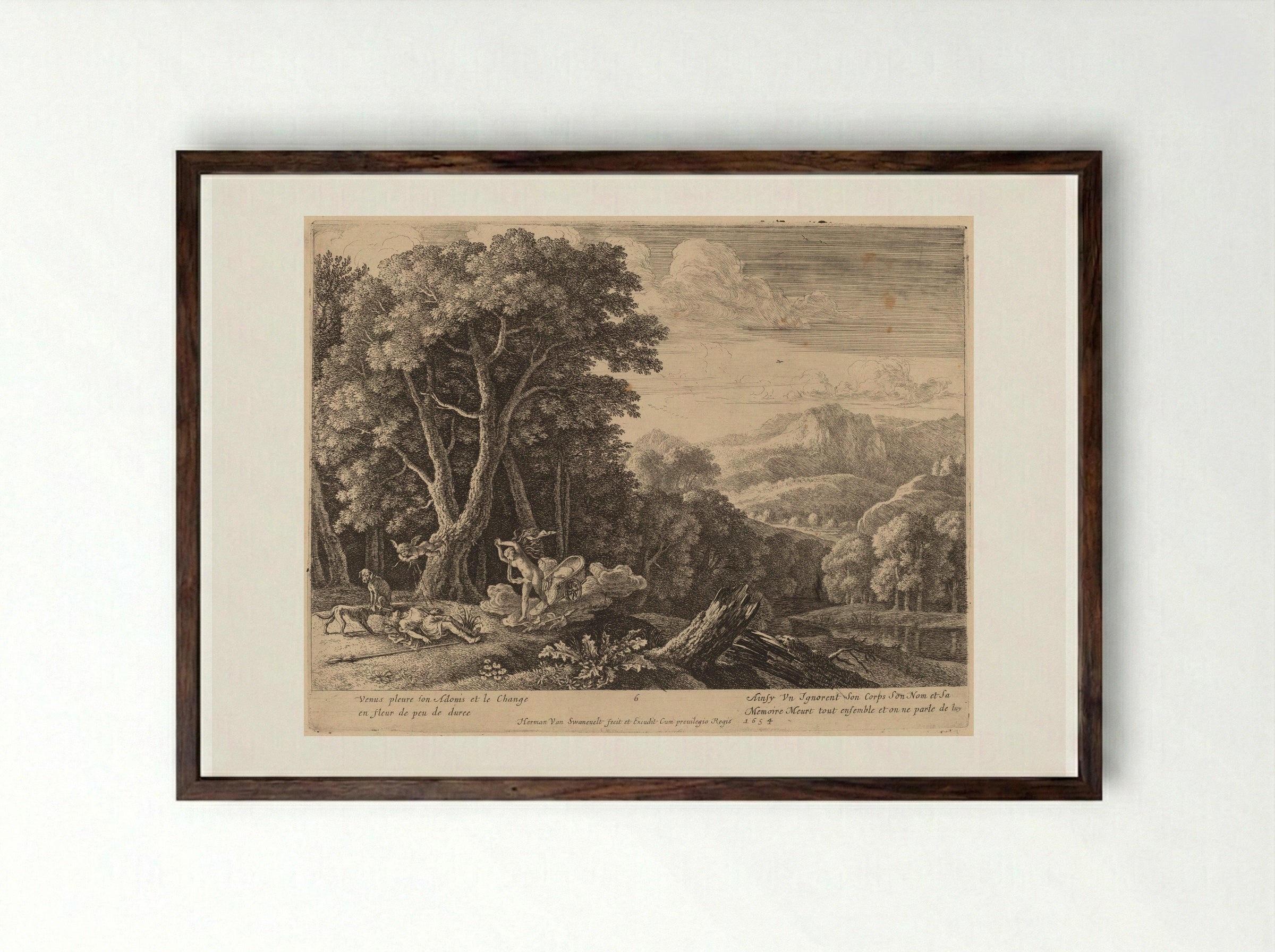 Venus Lamenting over Adonis' Death - Herman van Swanevelt - Framed Print Dark Wood