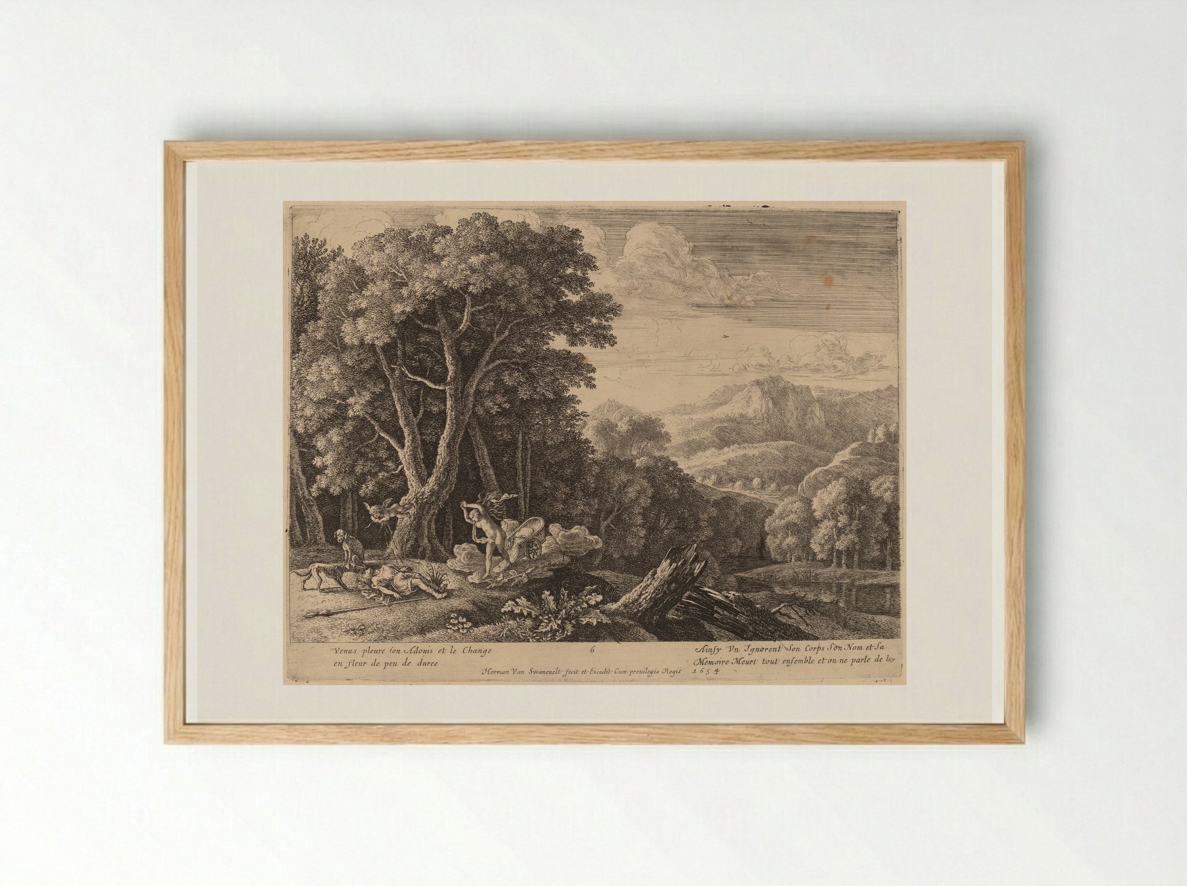 Venus Lamenting over Adonis' Death - Herman van Swanevelt - Framed Print Wood
