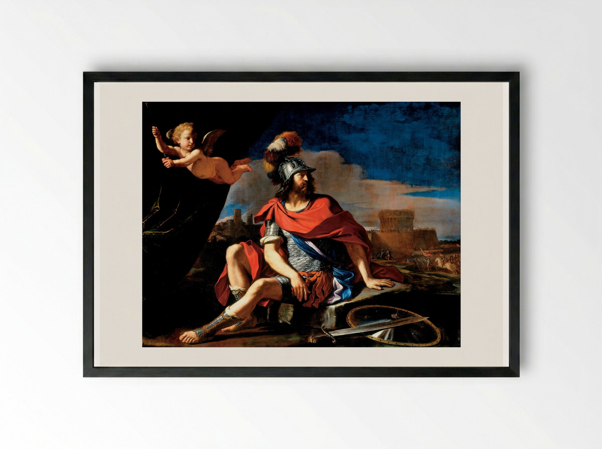 Venus, Mars and Cupid - Guercino - Framed Print Black