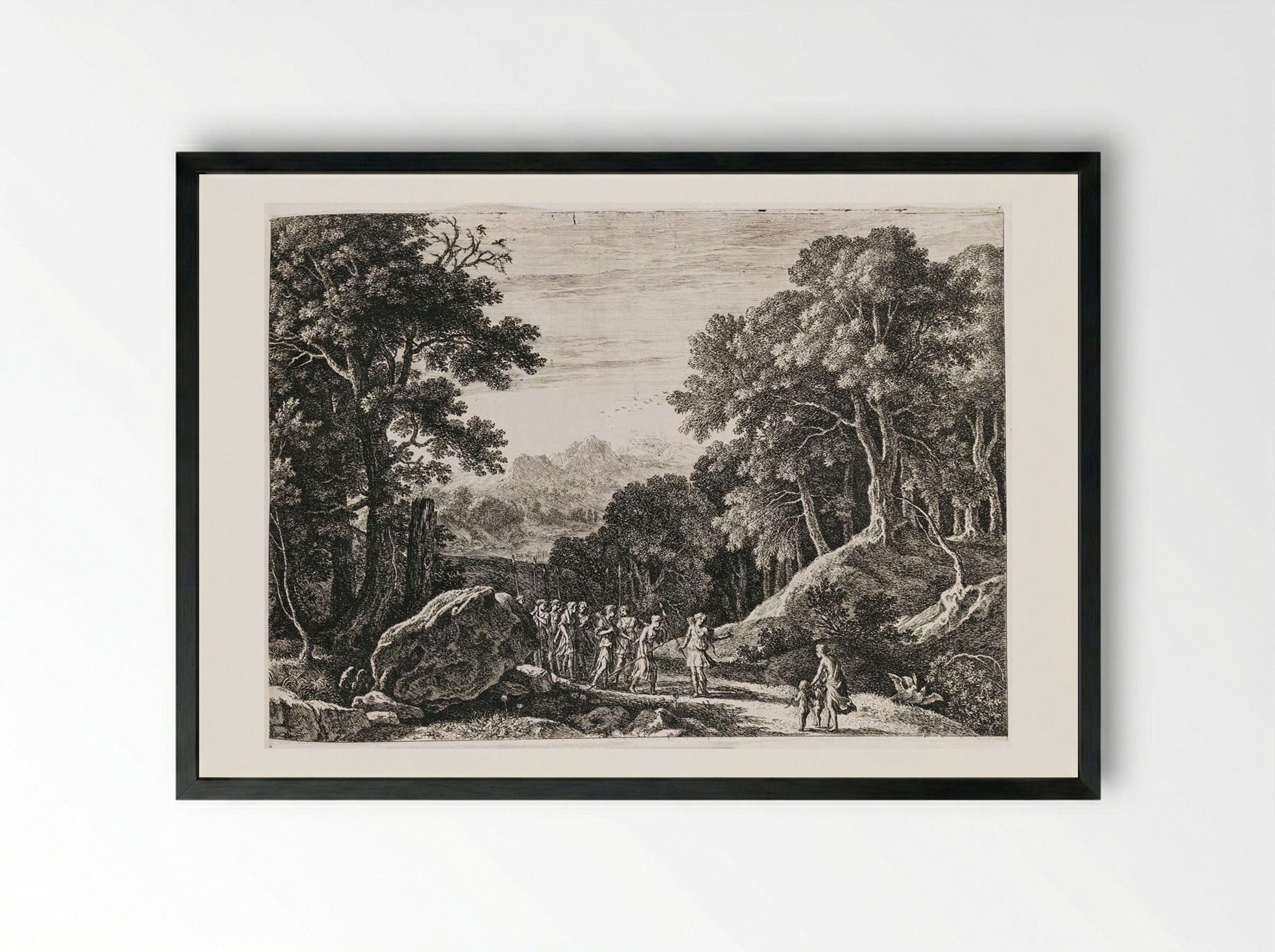 Venus Offering Diana a Choice Between Cupid and Adonis - Herman van Swanevelt - Framed Print Black