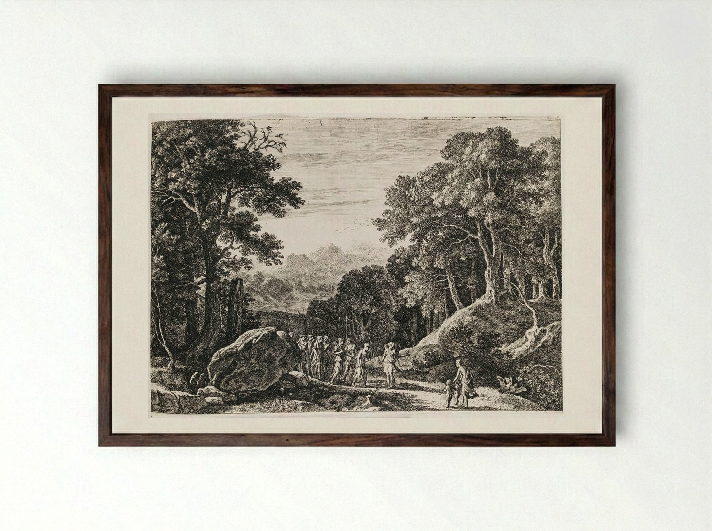 Venus Offering Diana a Choice Between Cupid and Adonis - Herman van Swanevelt - Framed Print Dark Wood