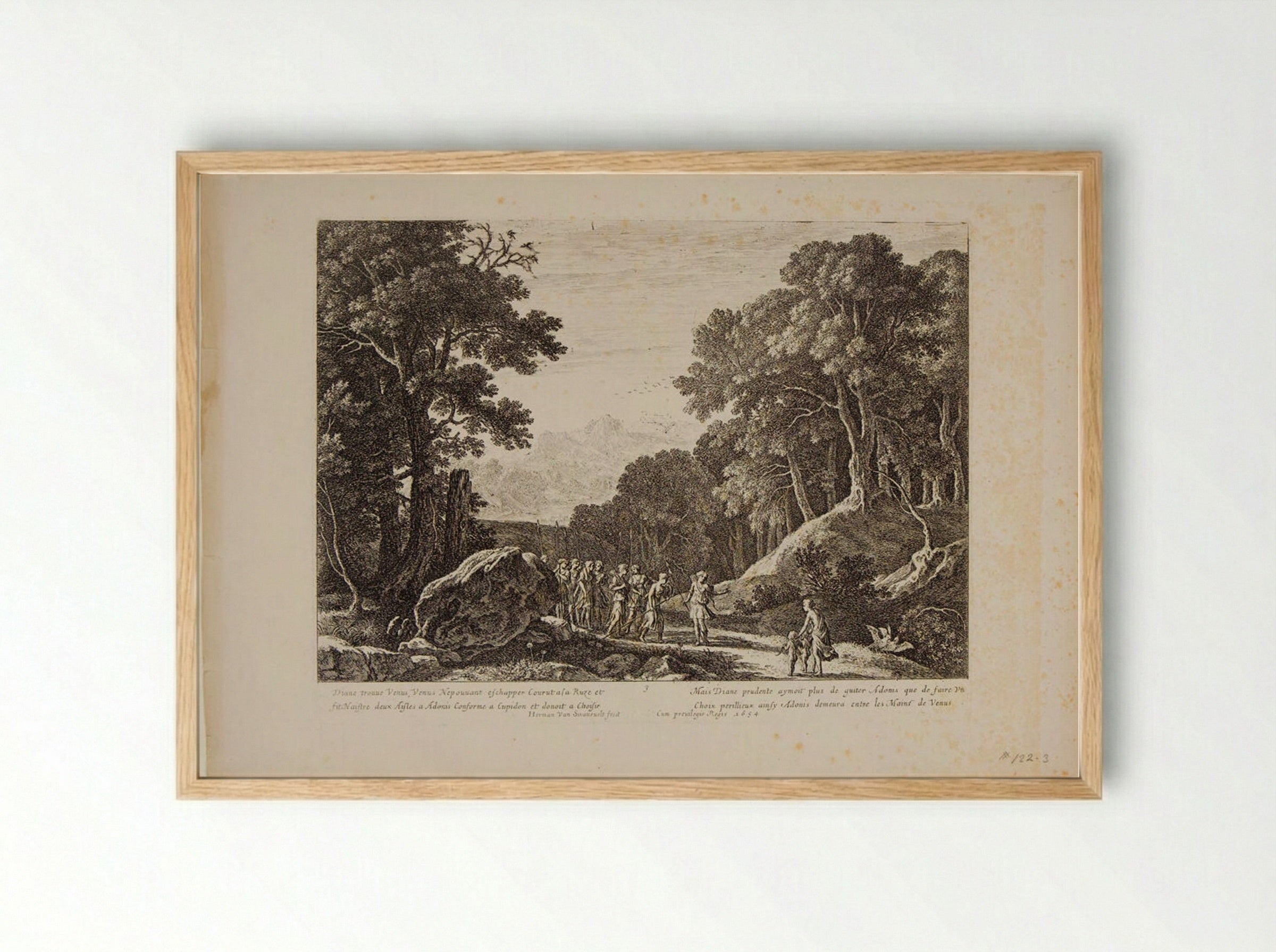 Venus Presents to Diana Cupid and the Young Adonis - Herman van Swanevelt - Framed Print Wood
