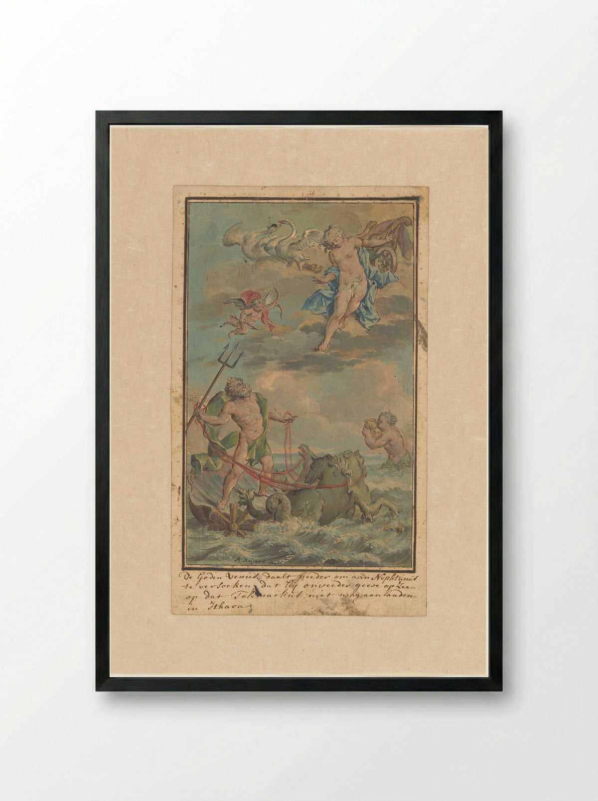 Venus Requests Neptune to Prevent Telemachus from Landing on Ithaca - Rienk Keyert - Framed Print Black