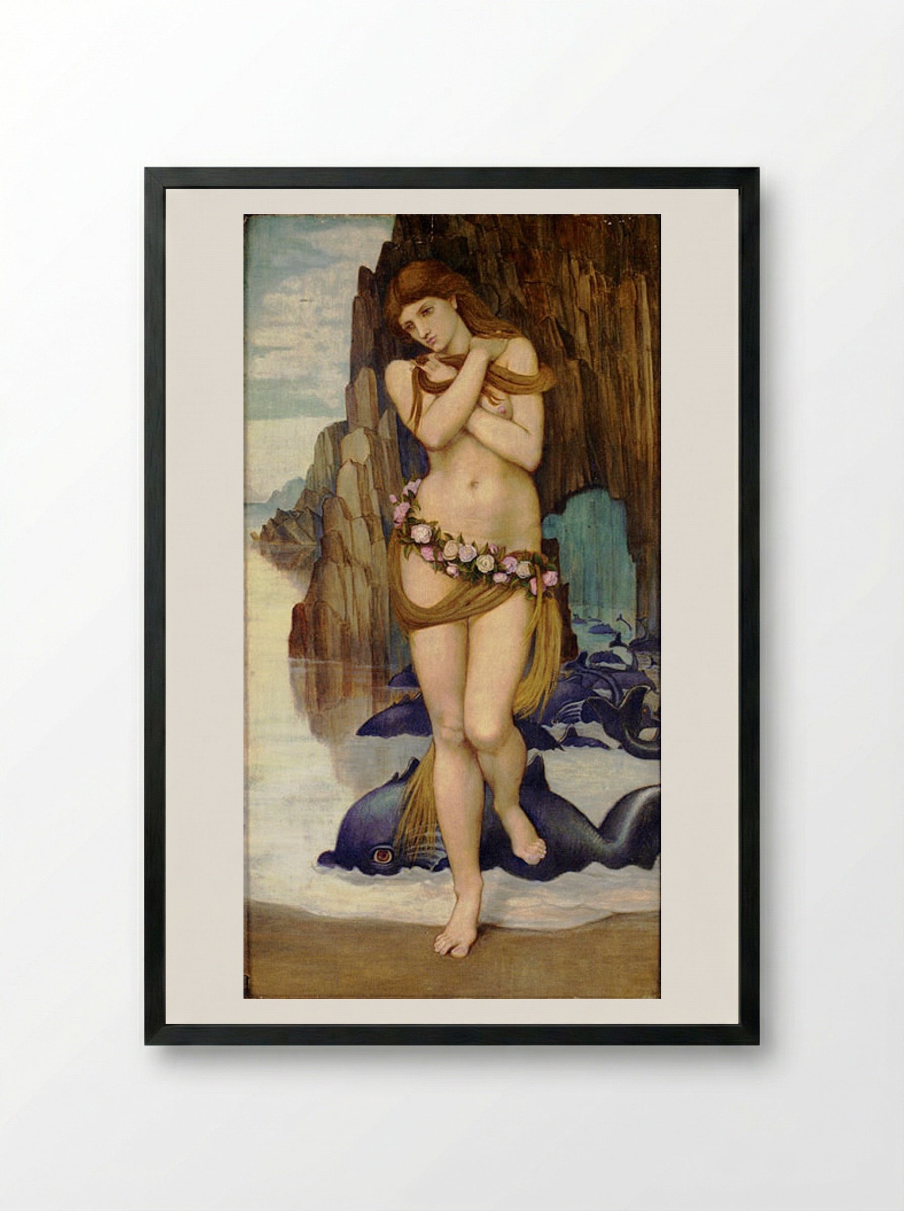 Venus Rising From The Sea - John Roddam Spencer Stanhope - Framed Print Black