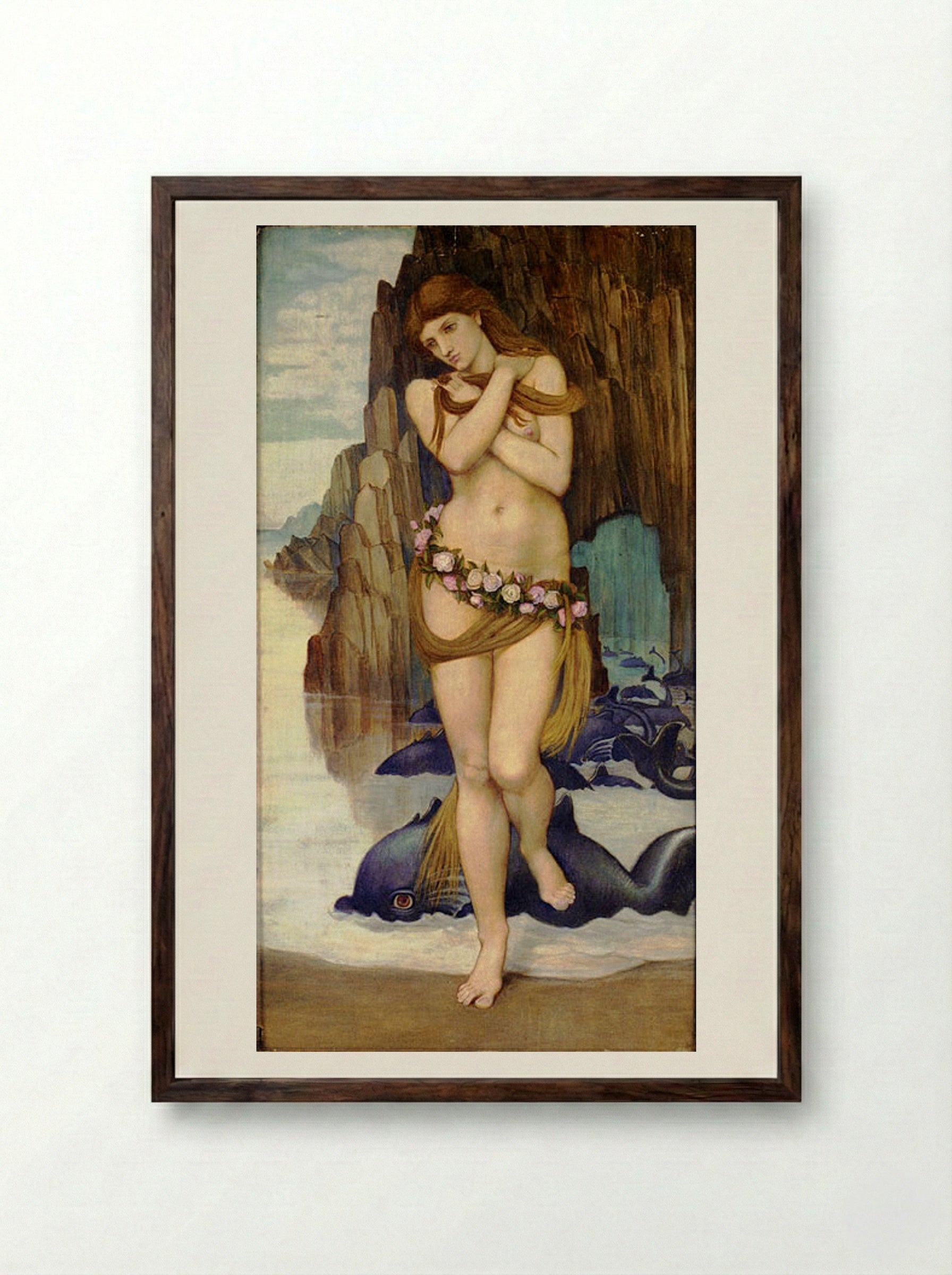 Venus Rising From The Sea - John Roddam Spencer Stanhope - Framed Print Dark Wood