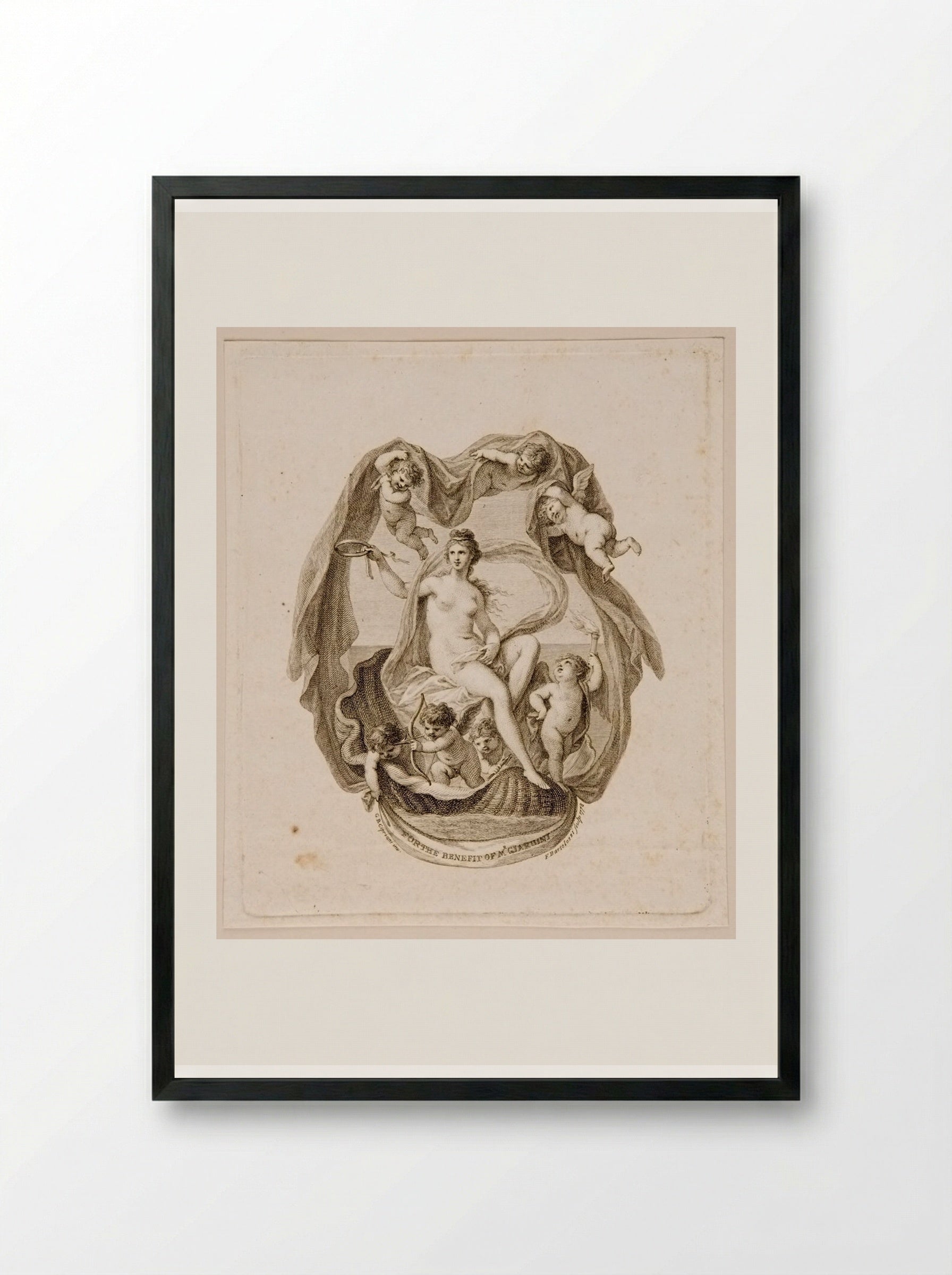 Venus Sailing on a Shell - Francesco Bartolozzi - Framed Print Black