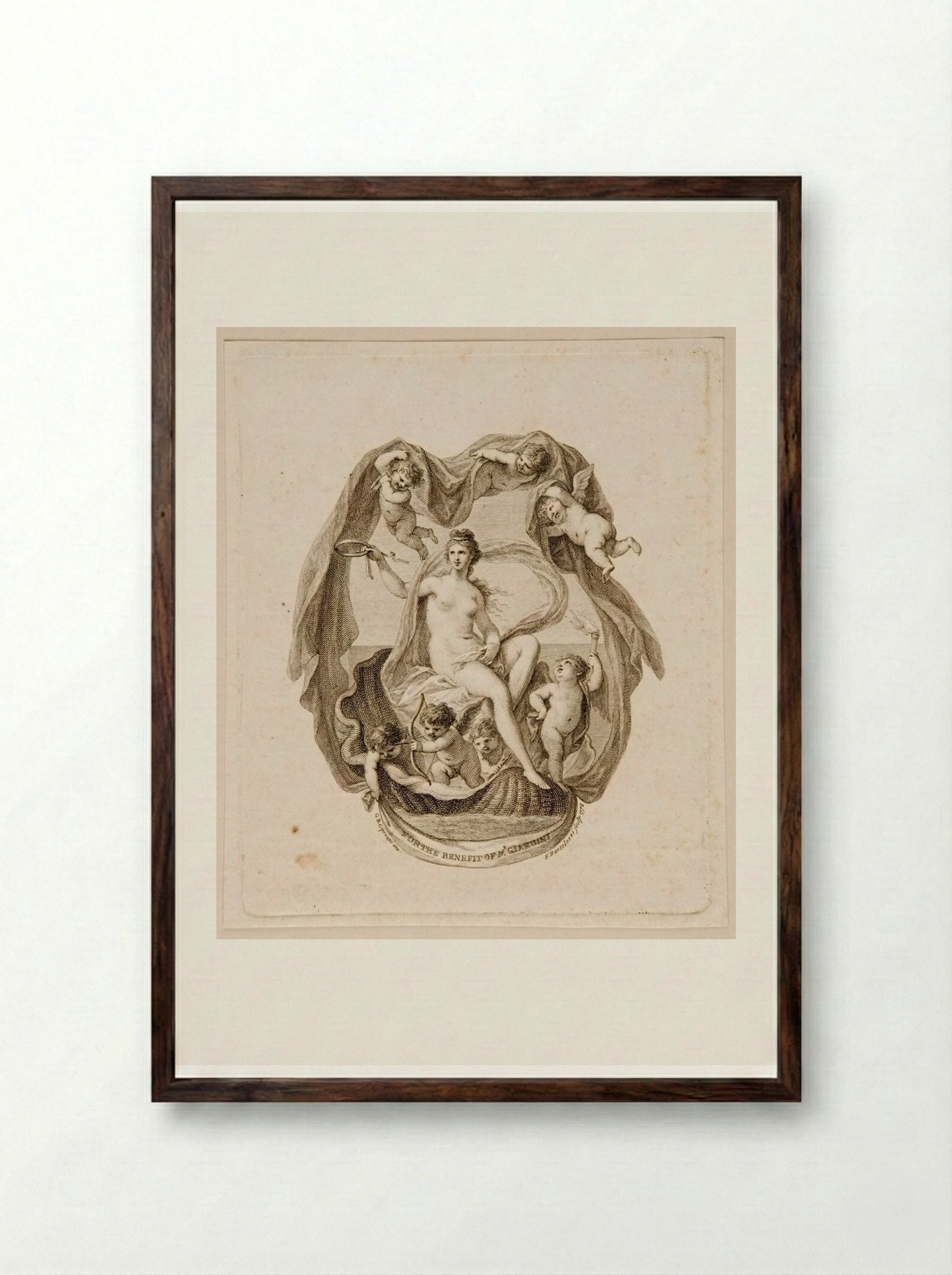 Venus Sailing on a Shell - Francesco Bartolozzi - Framed Print Dark Wood