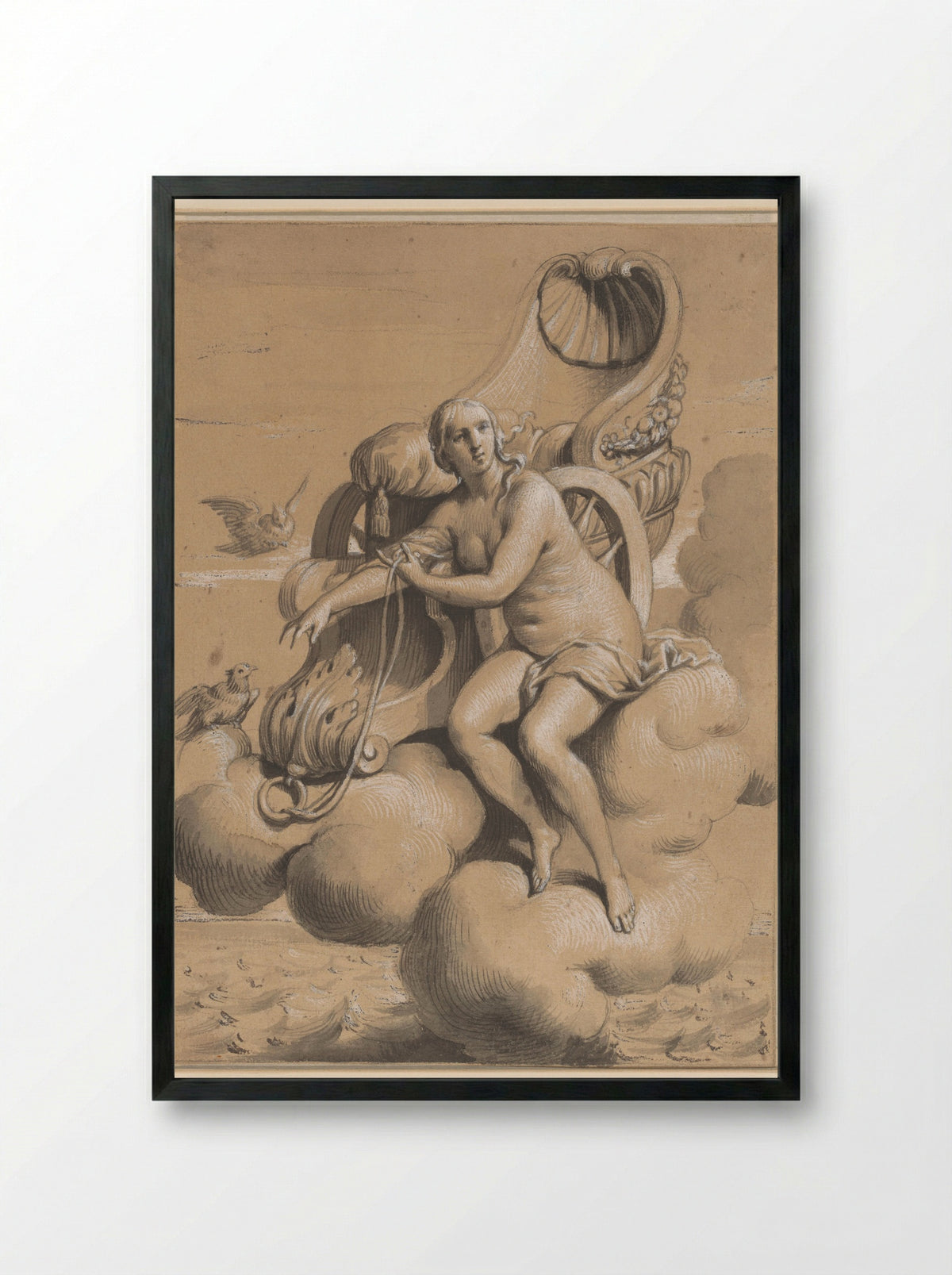 Venus Seated Beside Her Chariot on the Clouds - François Verdier - Framed Print Black
