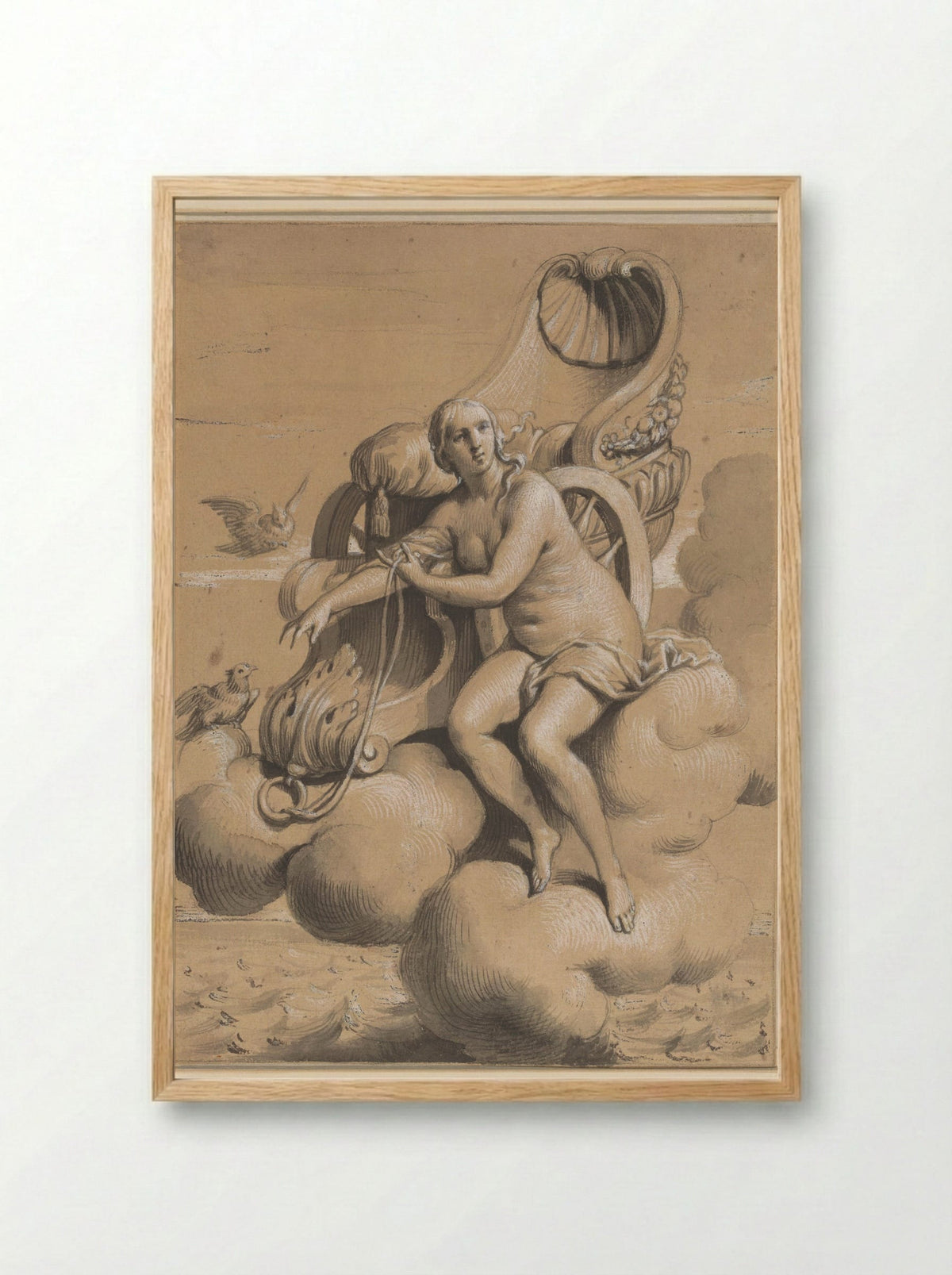 Venus Seated Beside Her Chariot on the Clouds - François Verdier - Framed Print Wood