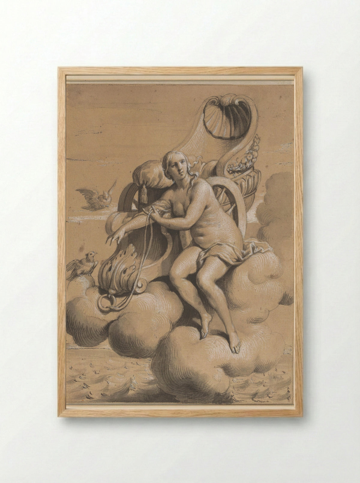 Venus Seated Beside Her Chariot on the Clouds - François Verdier - Framed Print Wood