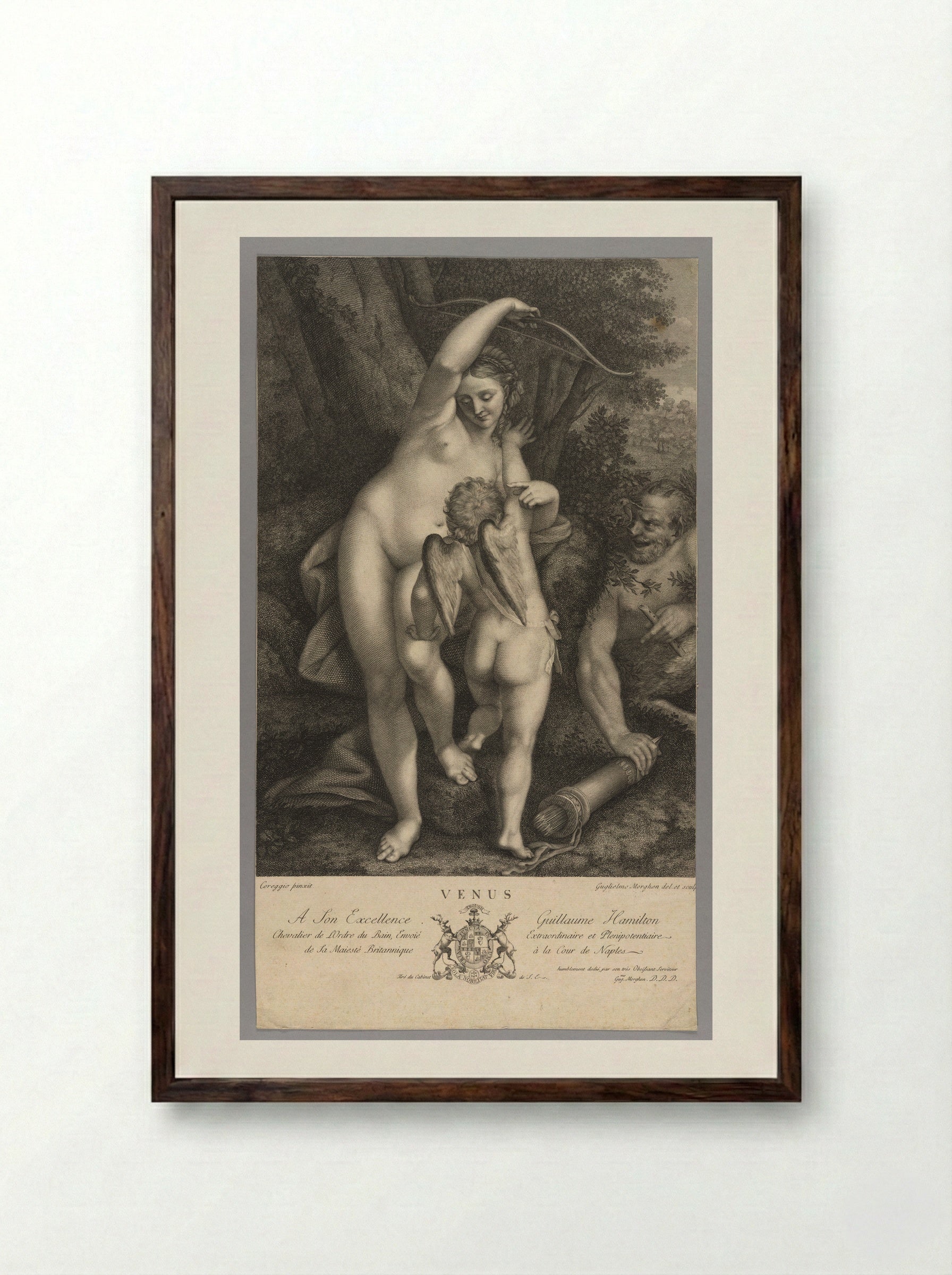 Venus Taking away Cupid's Bow - Guglielmo Morghen - Framed Print Dark Wood