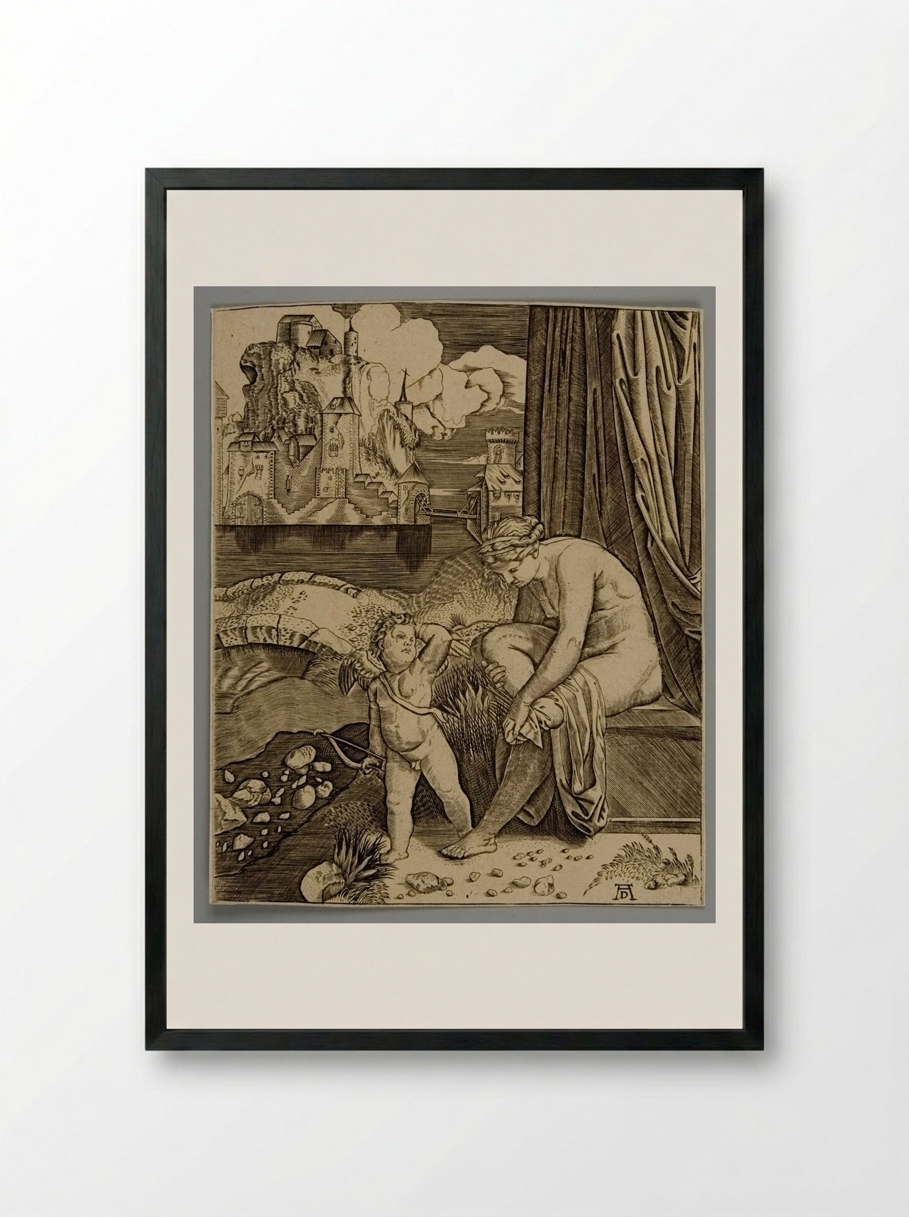 Venus Wiping Her Foot after Leaving the Bath - Albrecht Dürer - Framed Print Black