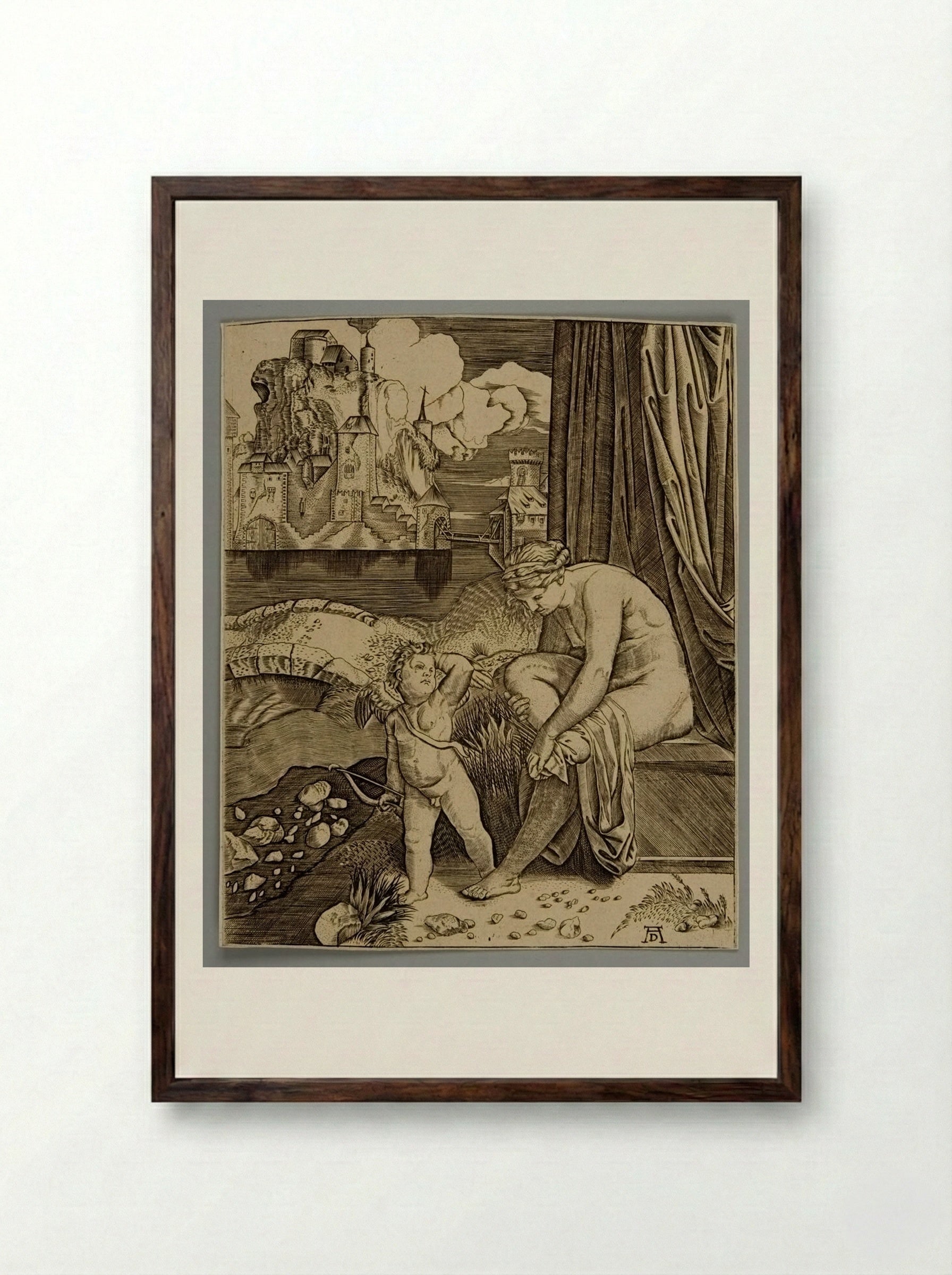 Venus Wiping Her Foot after Leaving the Bath - Albrecht Dürer - Framed Print Dark Wood