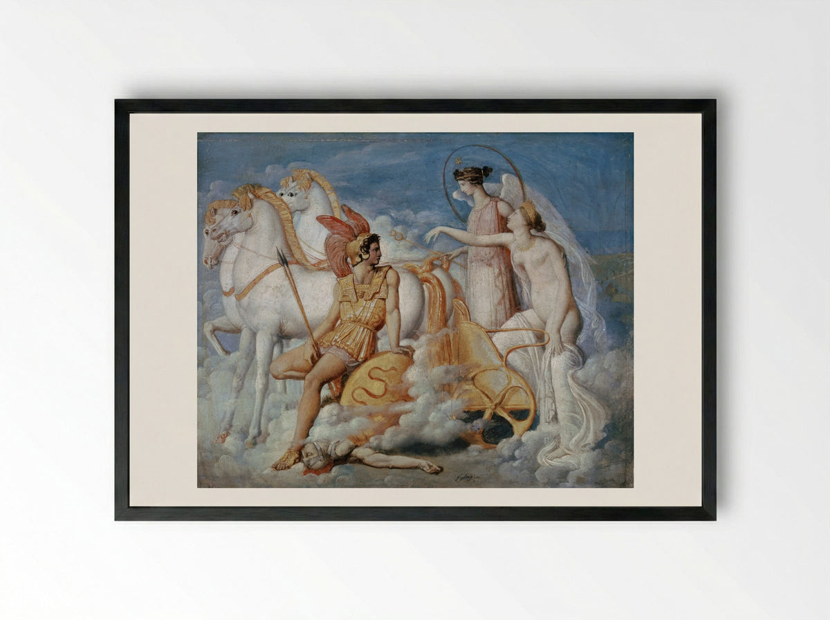 Venus, Wounded by Diomedes, Returns to Olympus - Jean Auguste Dominique Ingres - Framed Print Black
