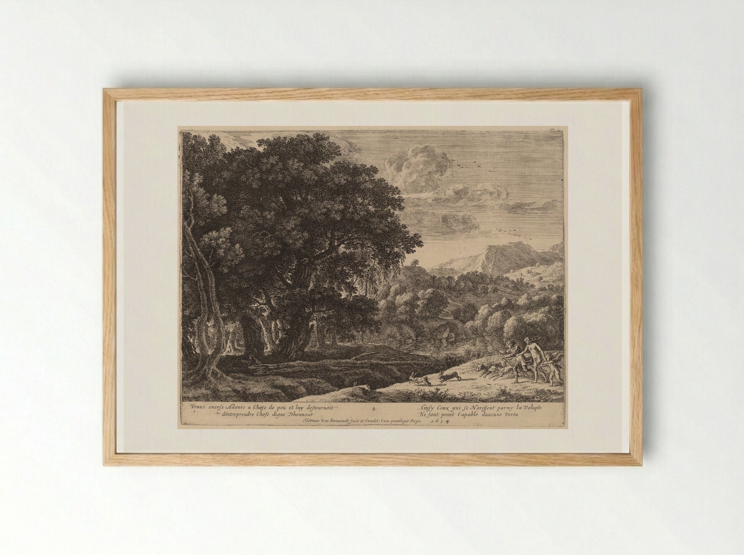 Venus and Adonis Hunting - Herman van Swanevelt - Framed Print Wood