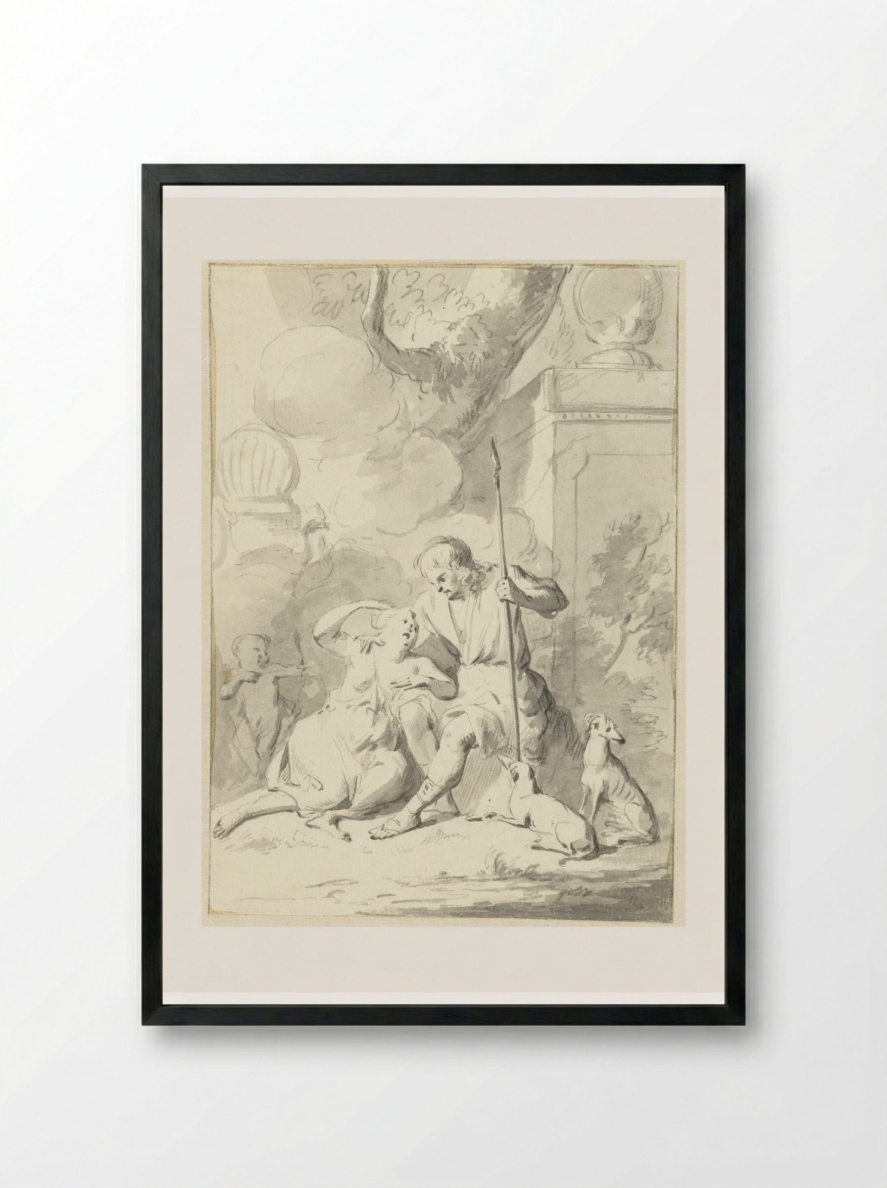 Venus and Adonis - Aert Schouman - Framed Print Black