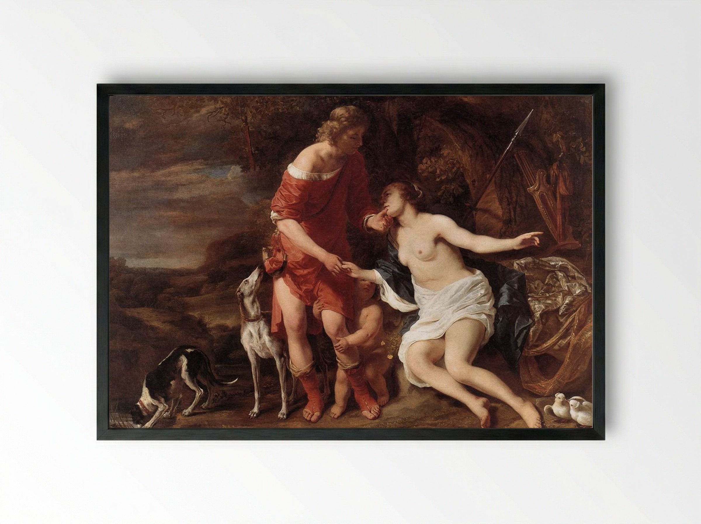 Venus and Adonis - Ferdinand Bol - Framed Print Black