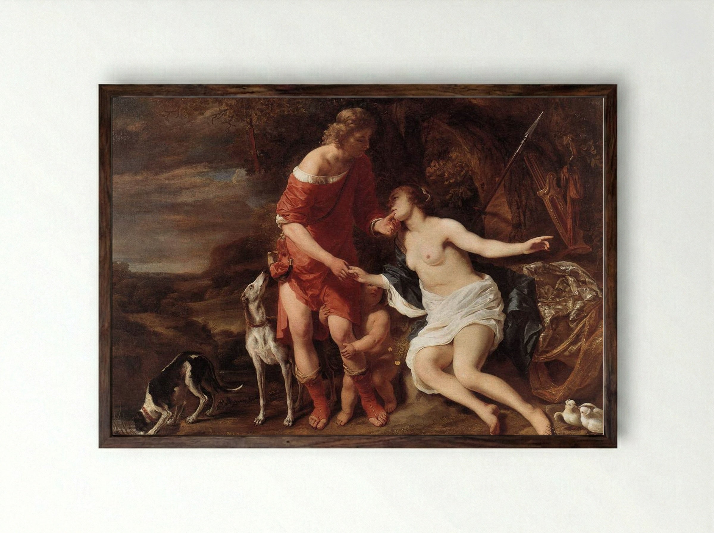 Venus and Adonis - Ferdinand Bol - Framed Print Dark Wood