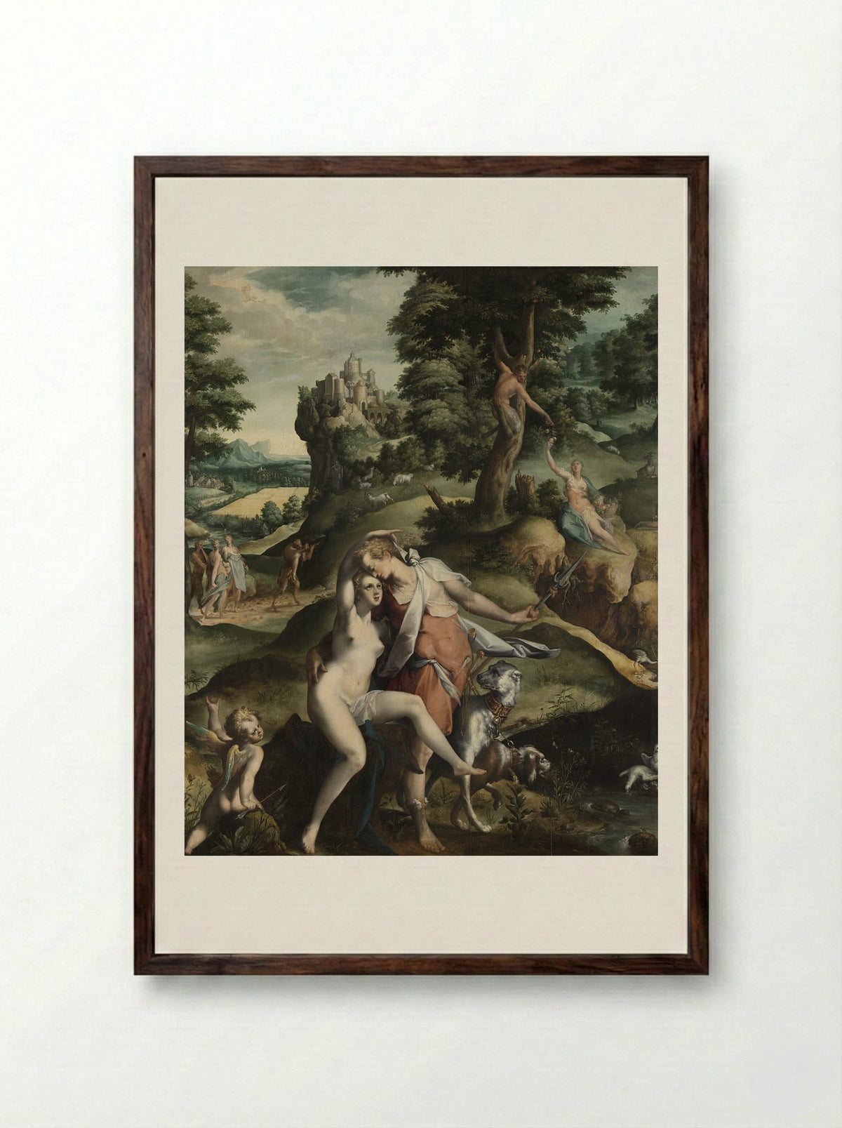 Venus and Adonis - Bartholomeus Spranger - Framed Print Dark Wood