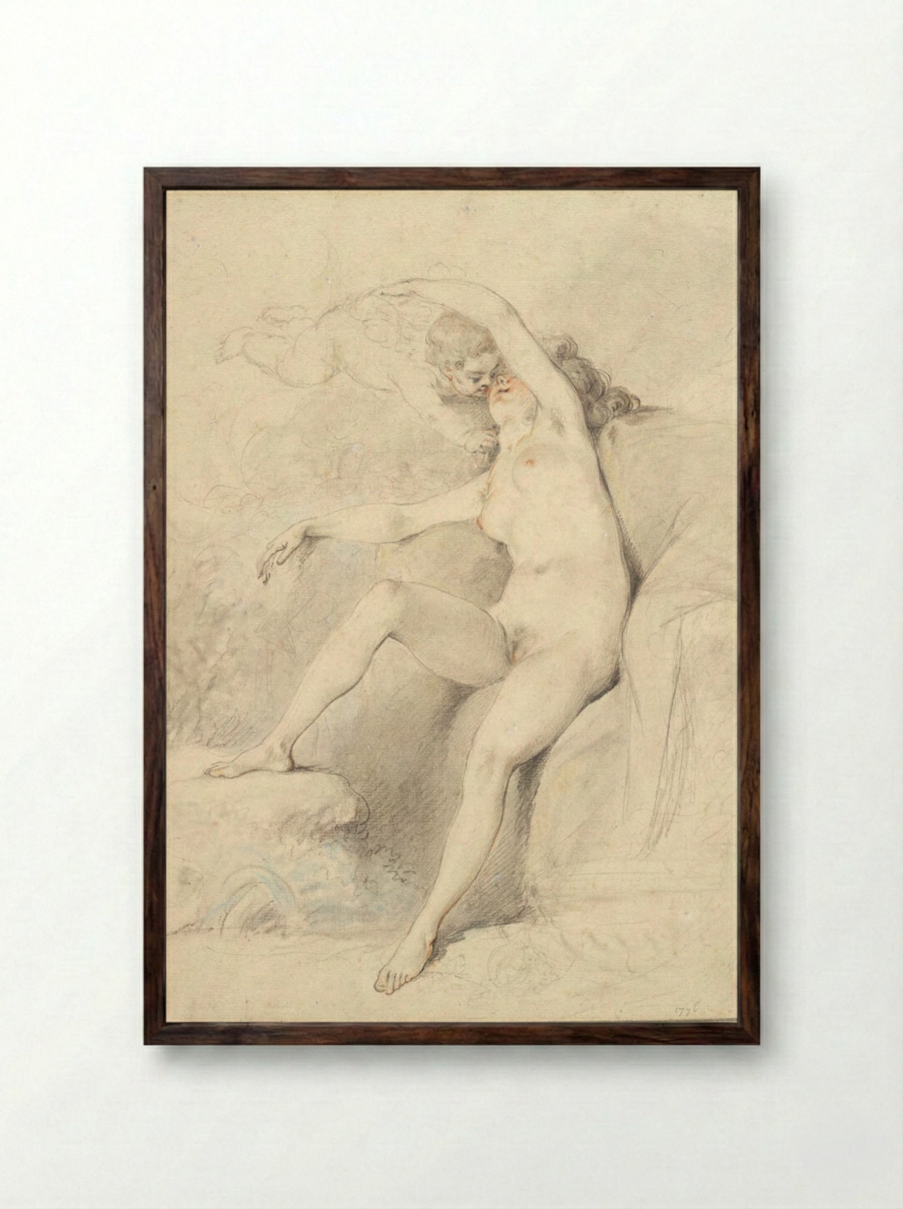Venus and Amour - Augustin de Saint-Aubin - Framed Print Dark Wood