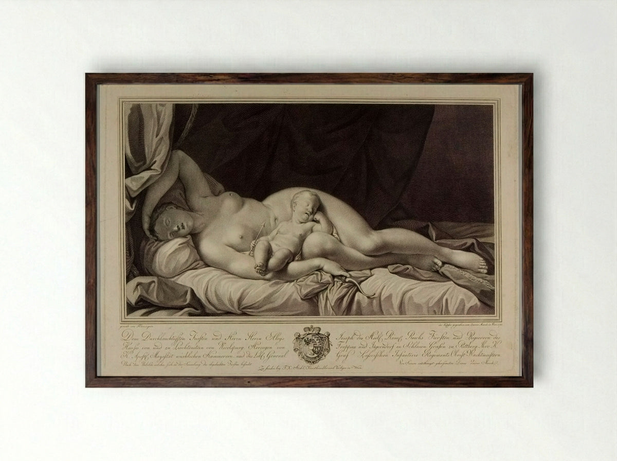Venus and Cupid Sleeping - Quirin Mark - Framed Print Dark Wood