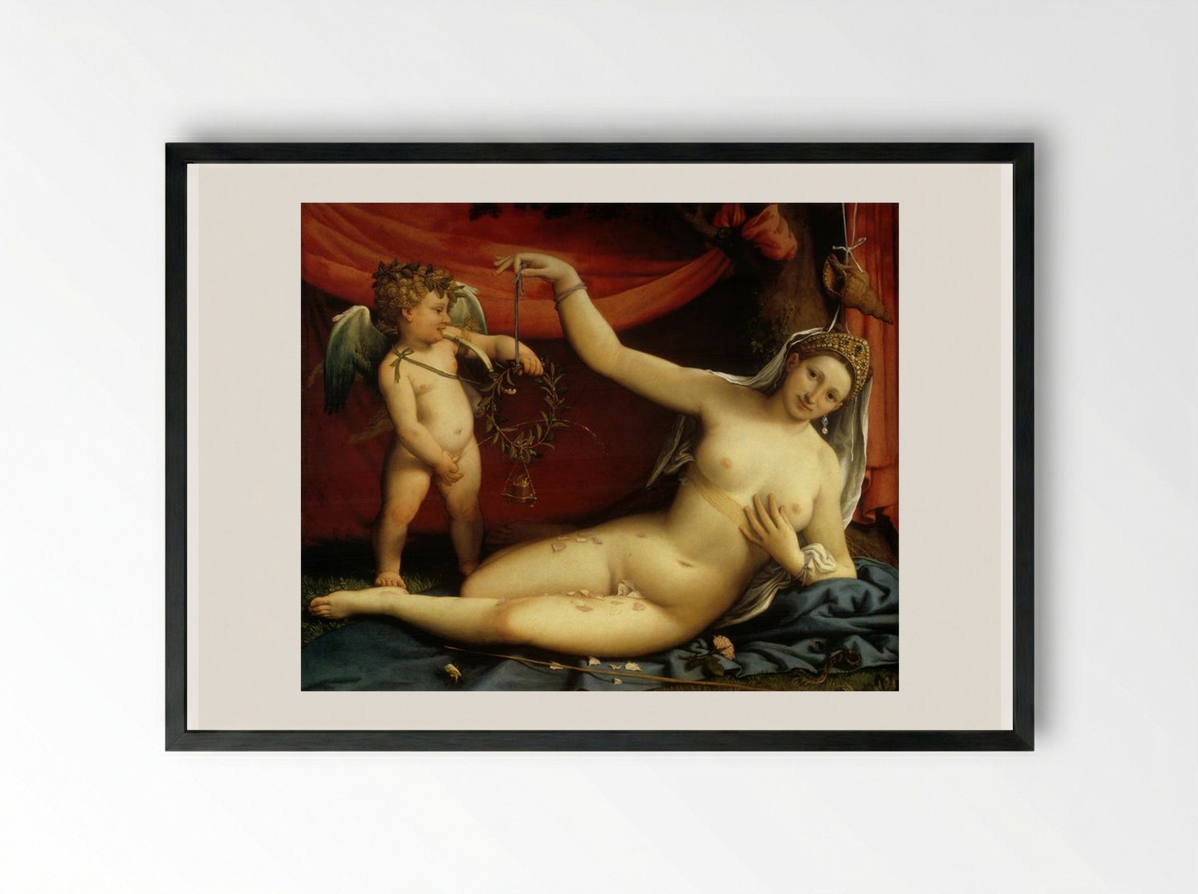 Venus and Cupid - Lorenzo Lotto - Framed Print Black