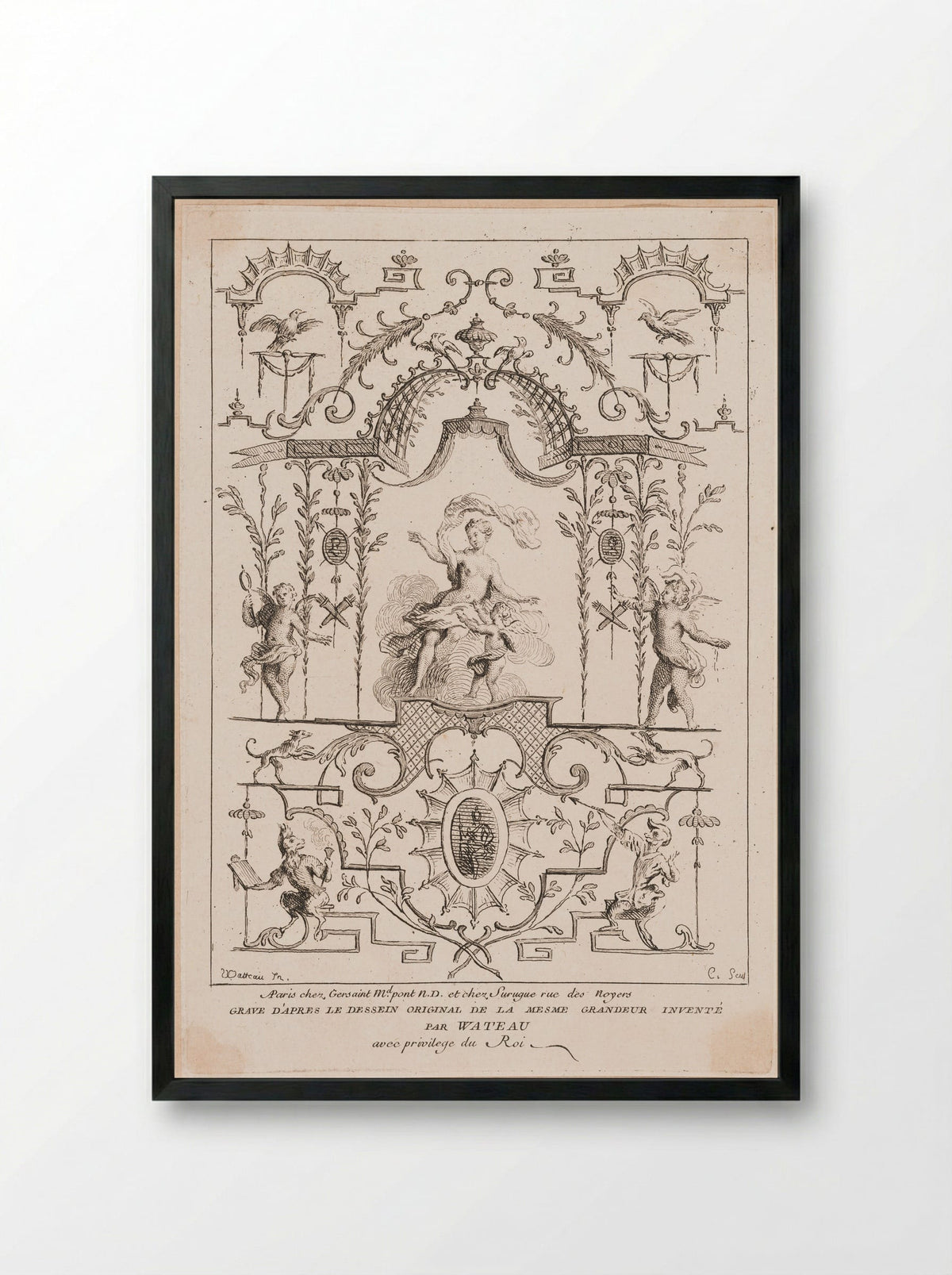 Venus and Cupid - Anne Claude Philippe de Thubières, comte de Caylus - Framed Print Black