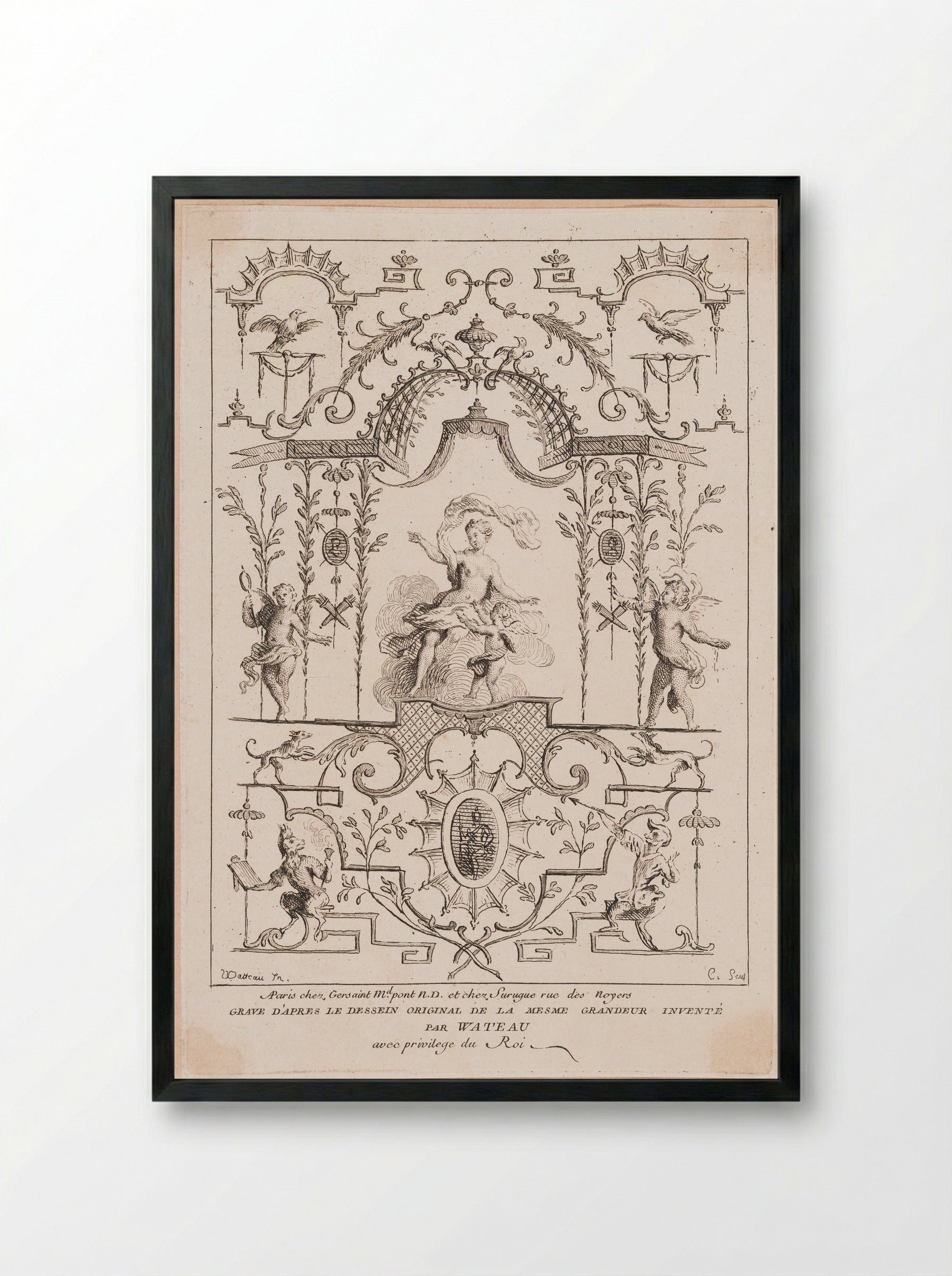 Venus and Cupid - Anne Claude Philippe de Thubières, comte de Caylus - Framed Print Black