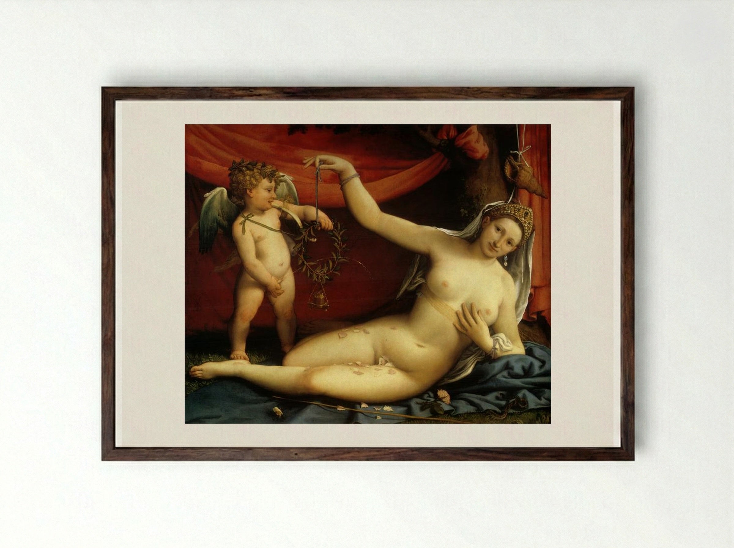 Venus and Cupid - Lorenzo Lotto - Framed Print Dark Wood