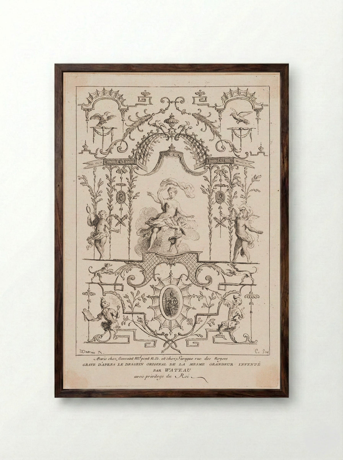 Venus and Cupid - Anne Claude Philippe de Thubières, comte de Caylus - Framed Print Dark Wood