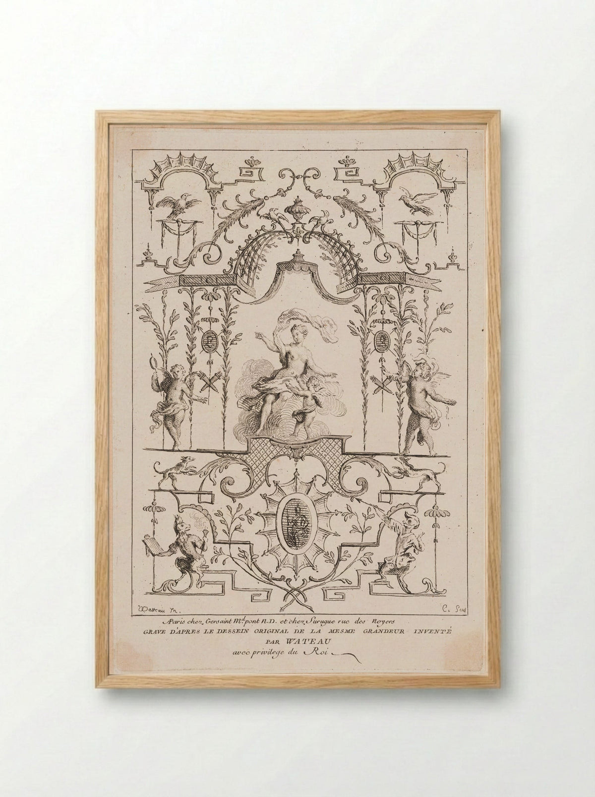 Venus and Cupid - Anne Claude Philippe de Thubières, comte de Caylus - Framed Print Wood