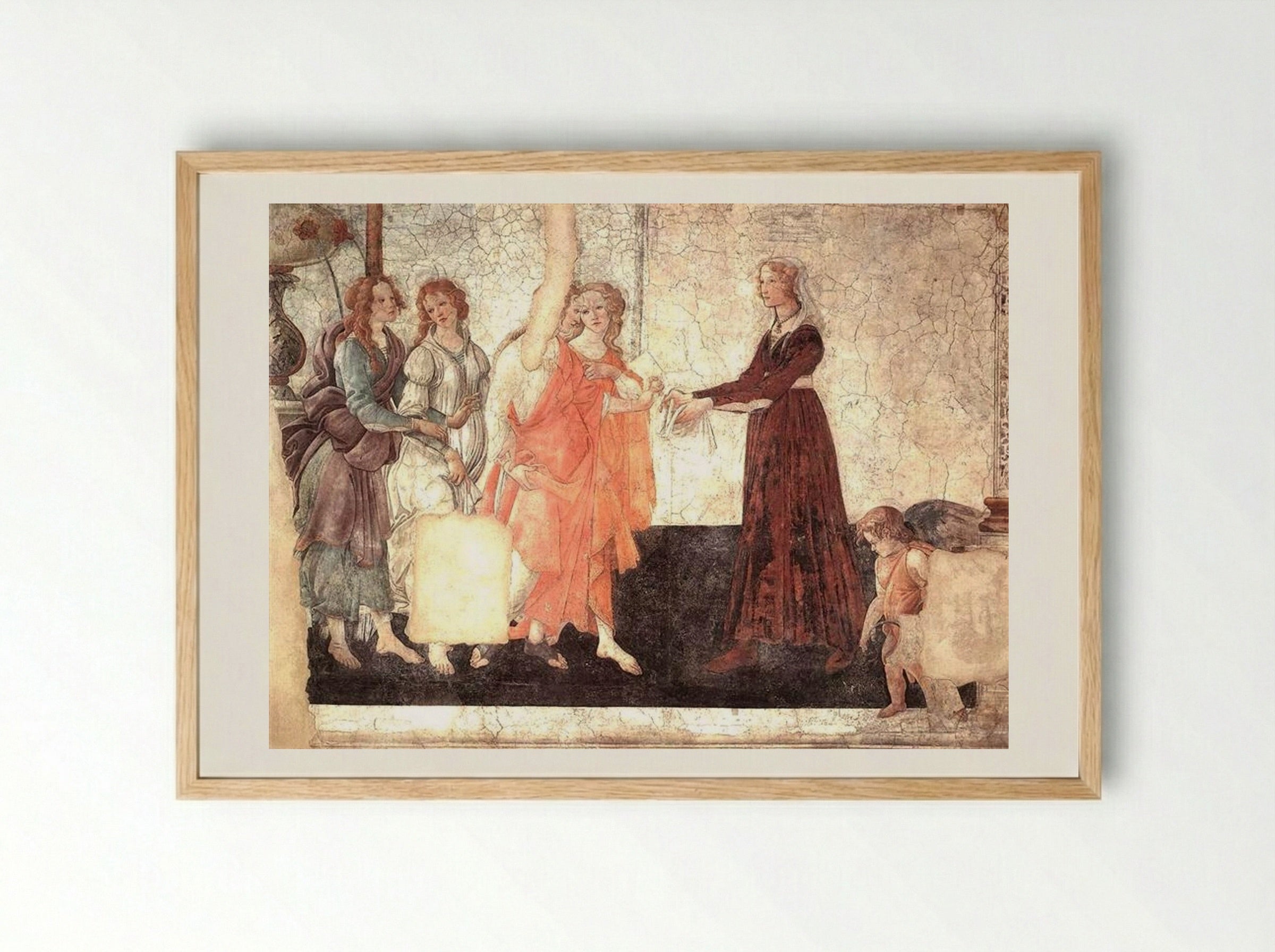 Venus and the Graces offering gifts to a young girl - Sandro Botticelli - Framed Print Wood