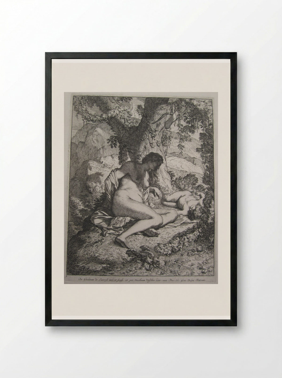 Venus and the Sleeping Cupid - Gérard de Lairesse - Framed Print Black