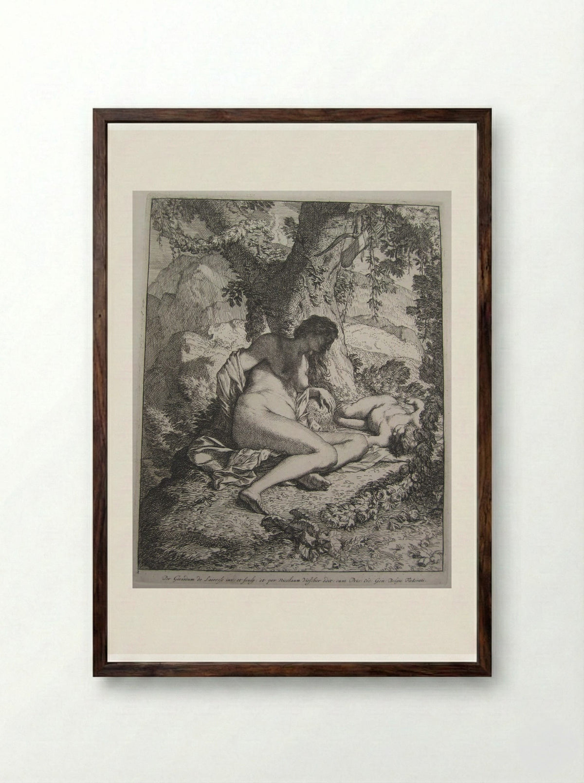 Venus and the Sleeping Cupid - Gérard de Lairesse - Framed Print Dark Wood