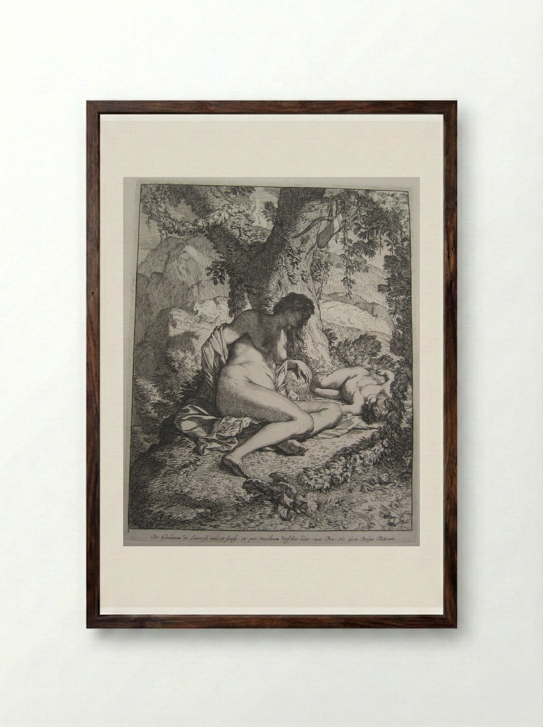 Venus and the Sleeping Cupid - Gérard de Lairesse - Framed Print Dark Wood