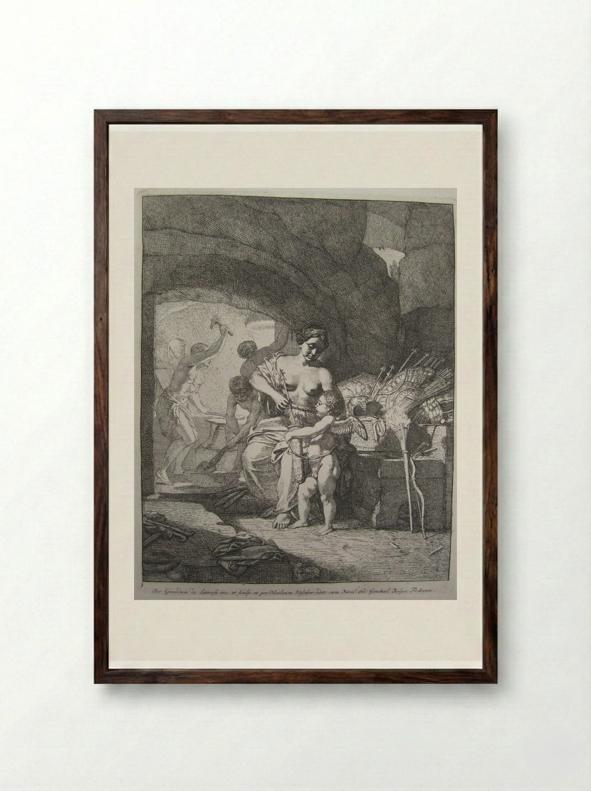 Venus replenishing Cupid's quiver with arrows - Gérard de Lairesse - Framed Print Dark Wood