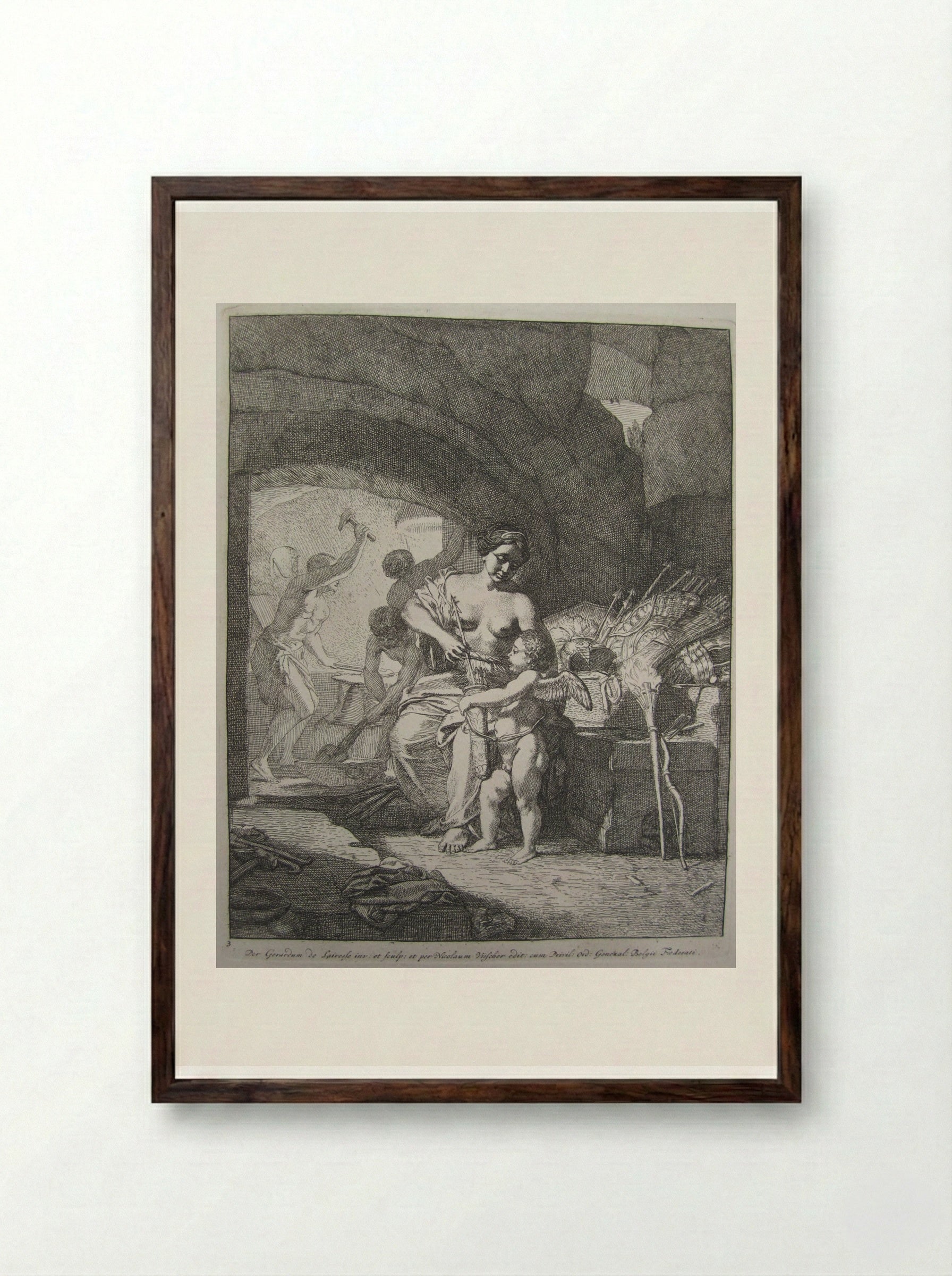 Venus replenishing Cupid's quiver with arrows - Gérard de Lairesse - Framed Print Dark Wood